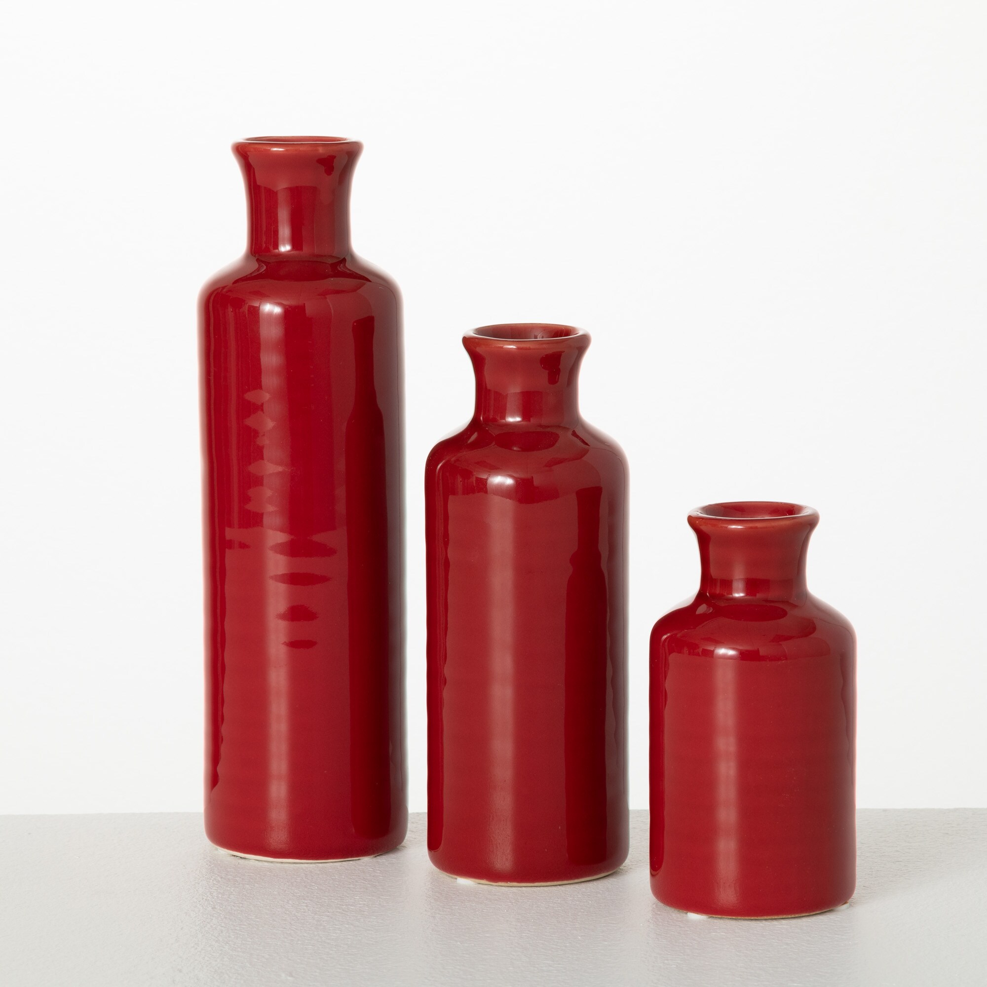 Sullivans CM2407 3 -Pack Red Ceramic Farmhouse Vase