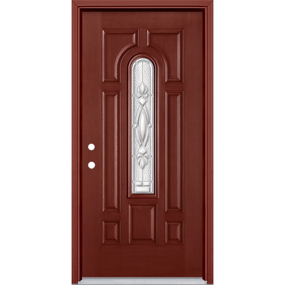 Masonite 3421804 Panama 36-in x 80-in x 4-9/16-in Fiberglass Center arch lite Right-hand inswing Wineberry Stained Prehung Front Door with Brickmould Insulating core