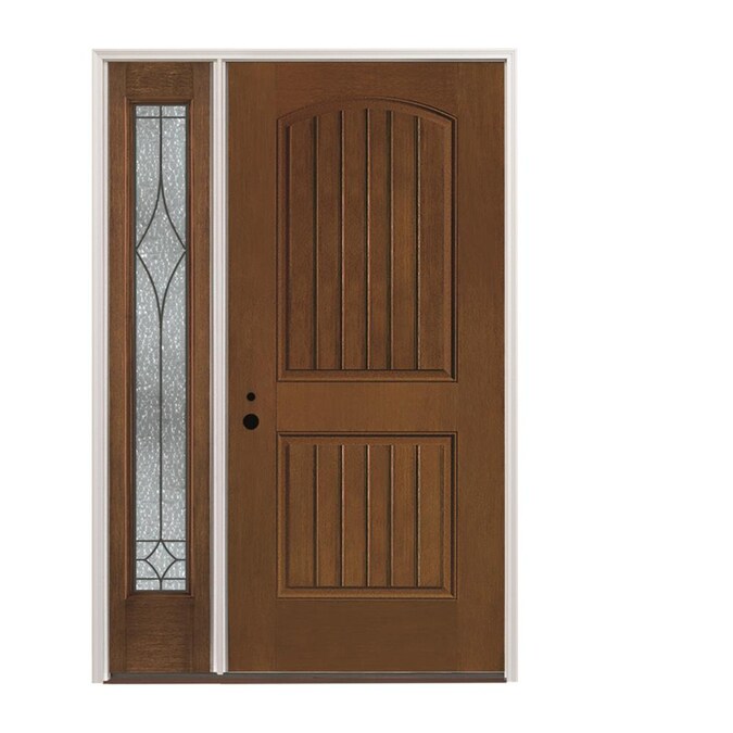 Pella Right Hand Inswing Stained Fiberglass Prehung Entry Door With Left Sidelight Insulating Core Common 48 In X 80 Actual 51 81 75 The Front Doors Department At Com Pella Right Hand Inswing Stained, Pella Fiberglass Entry Door Reviews
