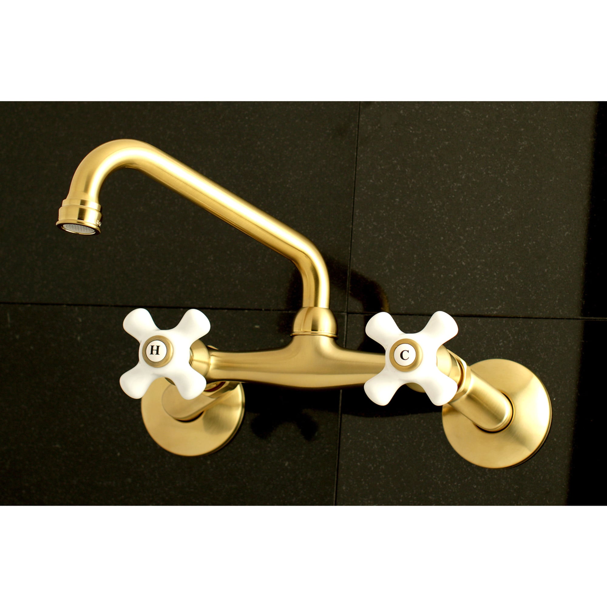 Kingston Brass WLKS613SB Kingston Brushed Brass Double Handle Wall-mount Kitchen Faucet