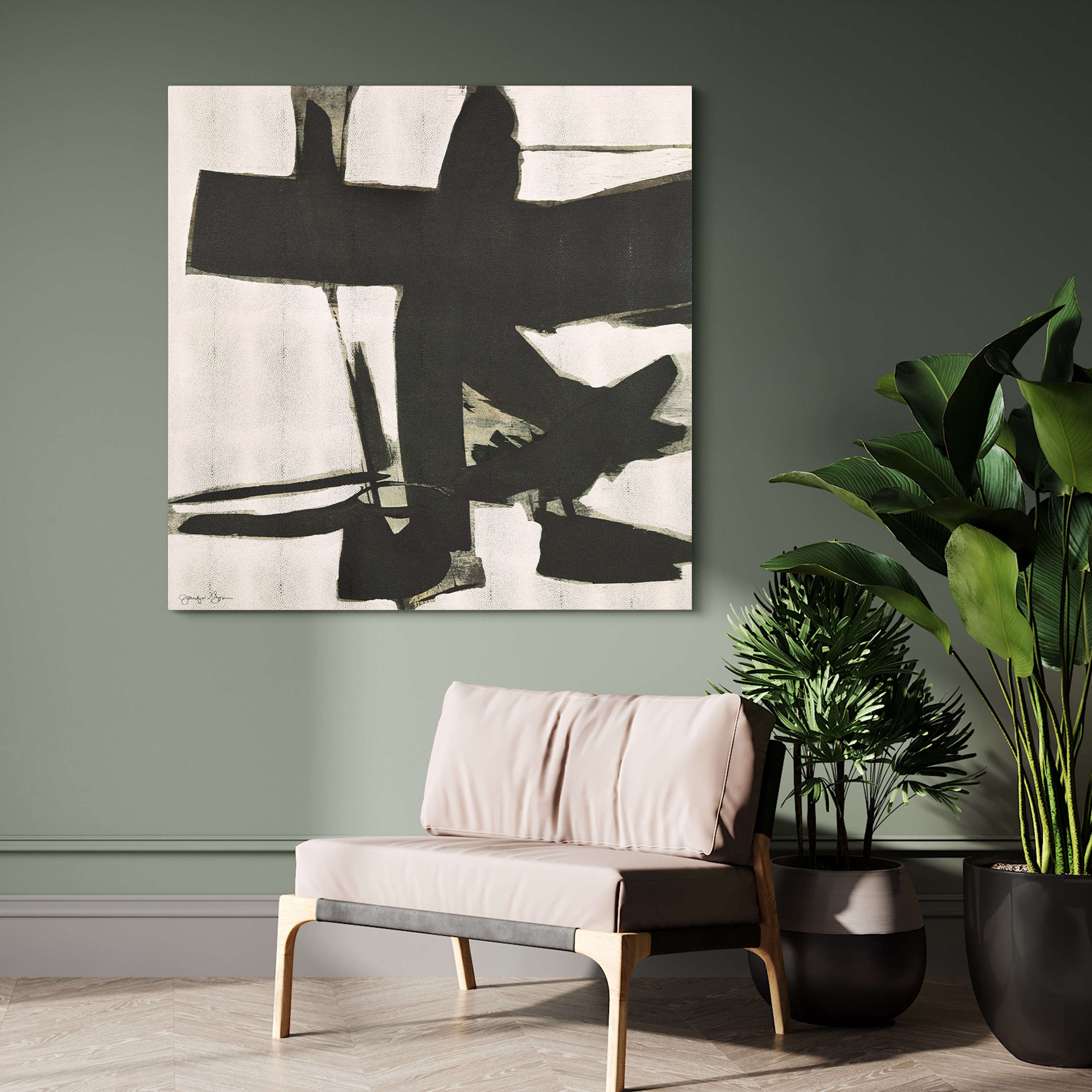 Bold Abstraction Black and White Art on Gold Shagreen Canvas Set