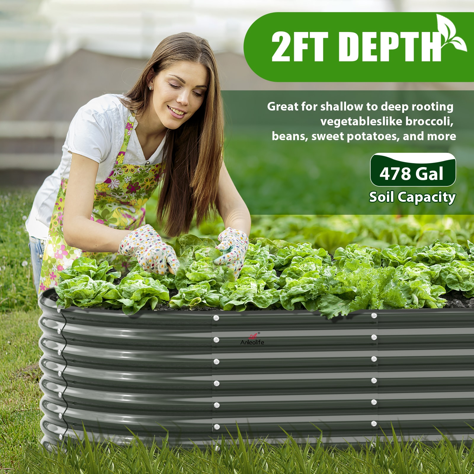 Damerin 48-in W x 96-in L x 24-in H Quartz Grey Metal Raised Garden Bed ...