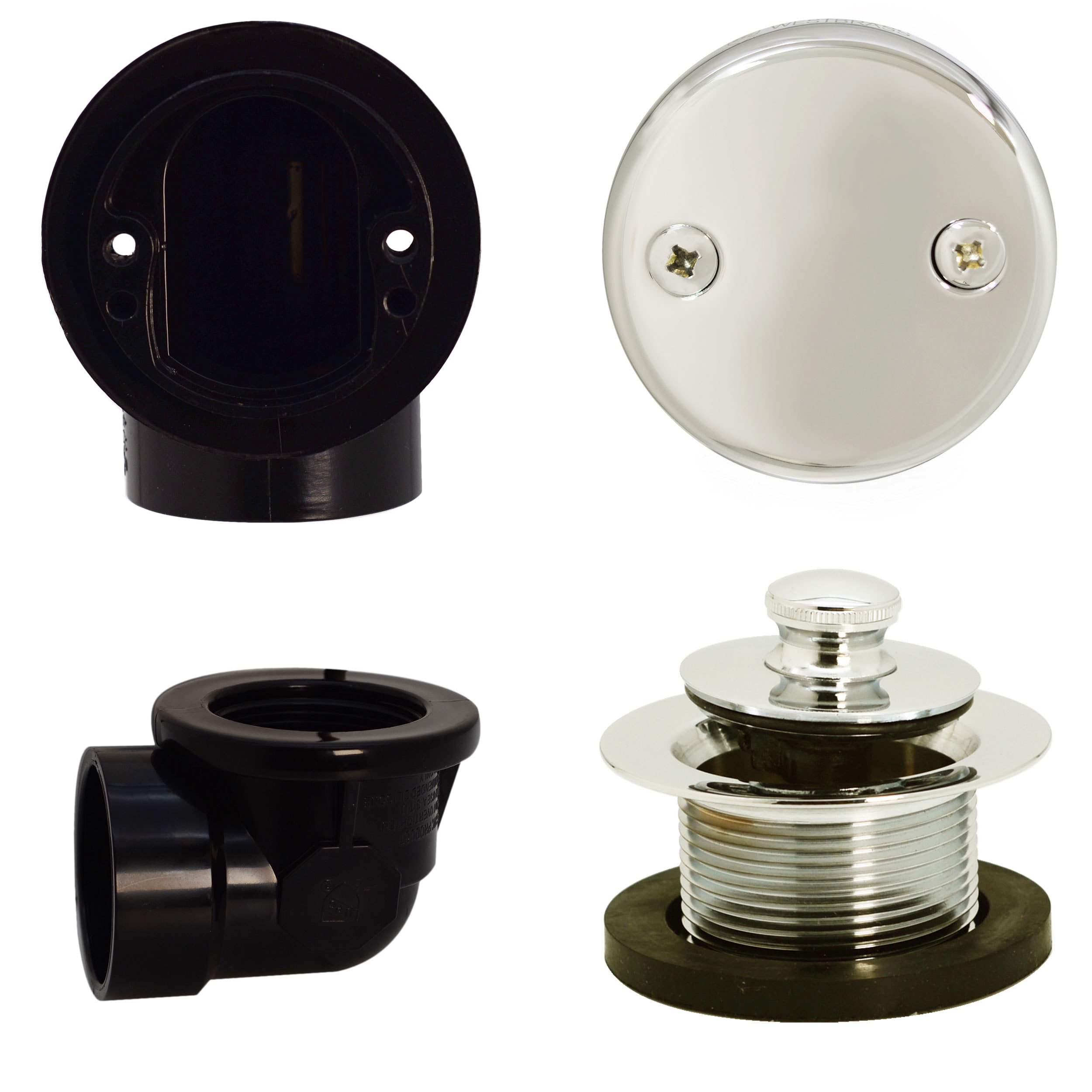 WESTBRASS D544-05 Twist and Close Sch. 40 Abs Plumber's Pack with Two-hole Elbow In Polished Nickel