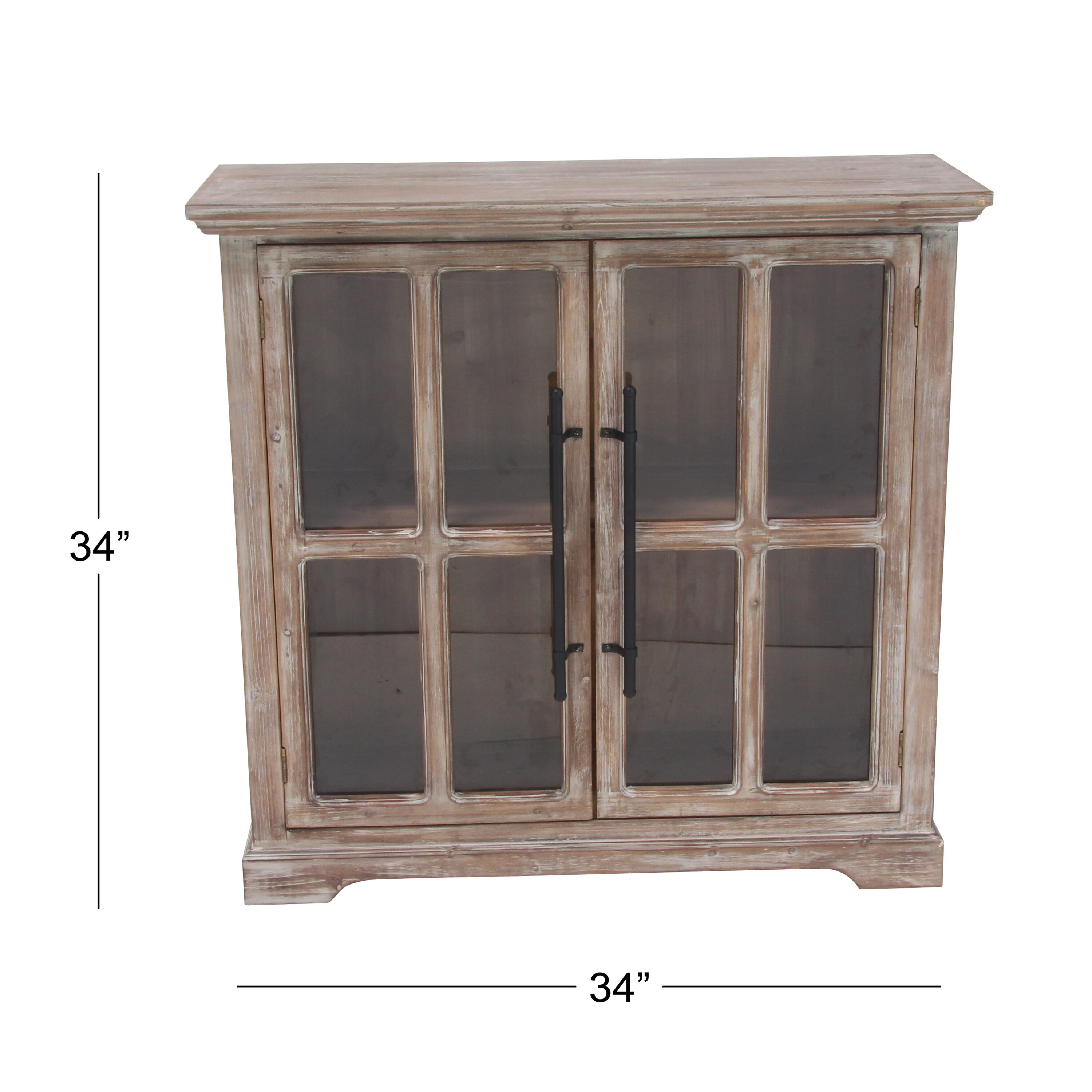 Weathered Brown Wood and Glass Farmhouse Accent Cabinet