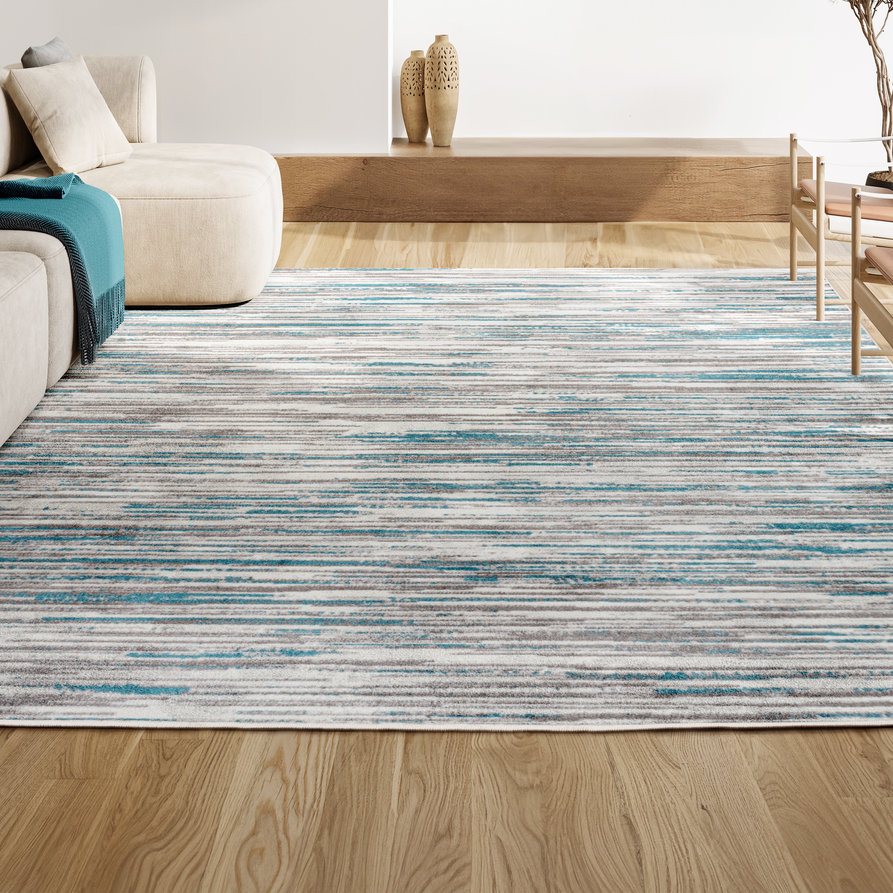 Abstract Linear Stripe Gray Synthetic Area Rug