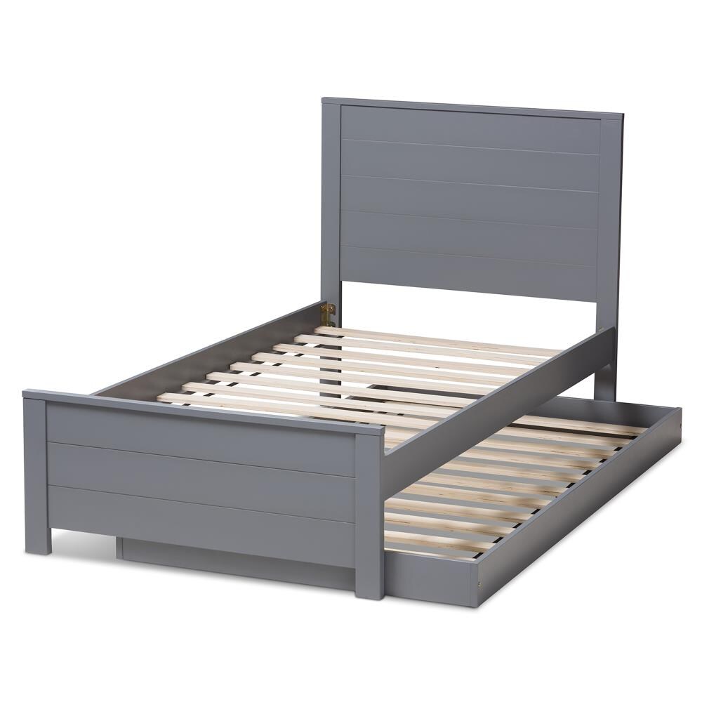 Baxton Studio Catalina Grey Twin Wood Trundle Bed in the Beds