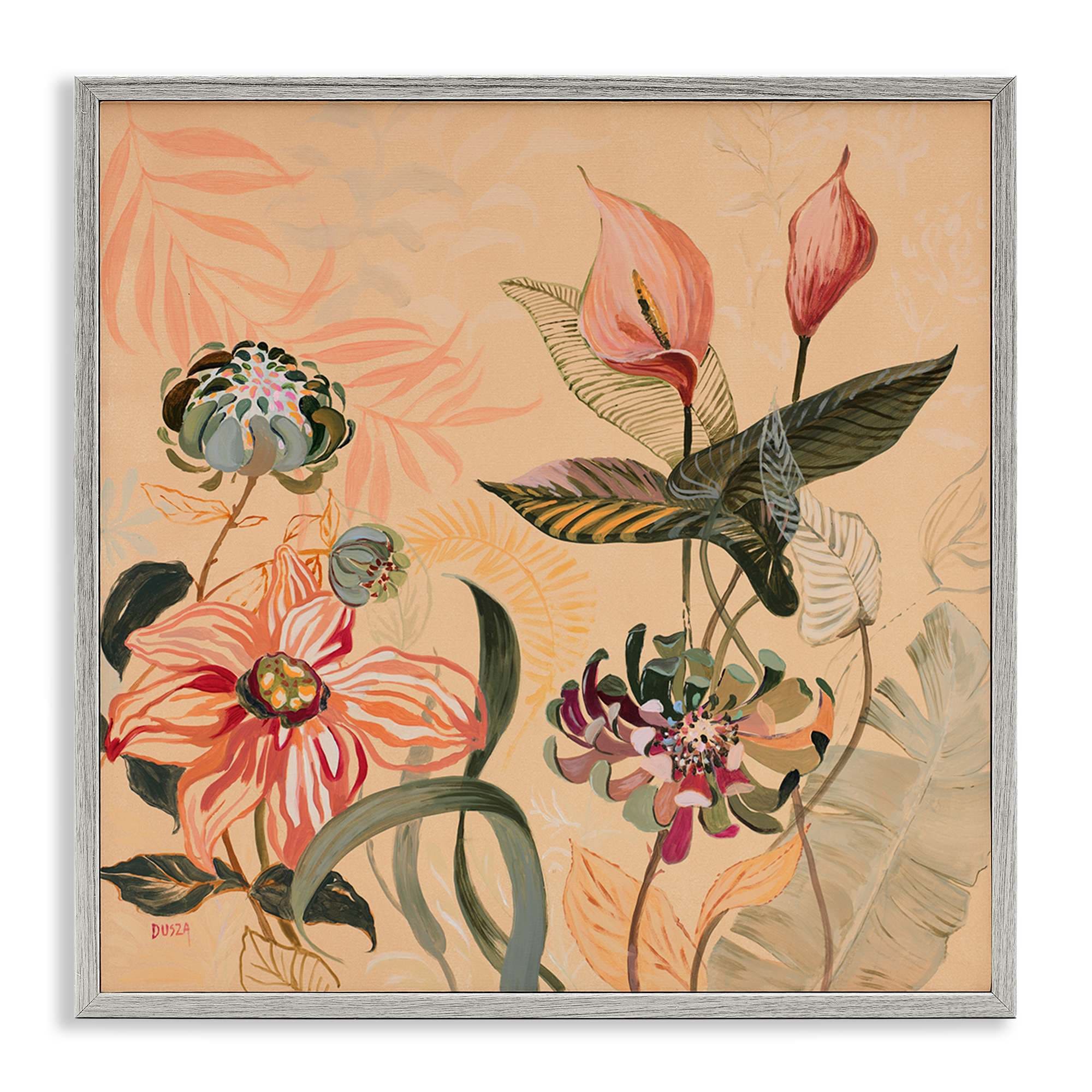 Stupell Industries BS-791-GFF-12X12 Tropical Foliage and Blooms Gray Framed Giclee Art By Dusza 12 x 12