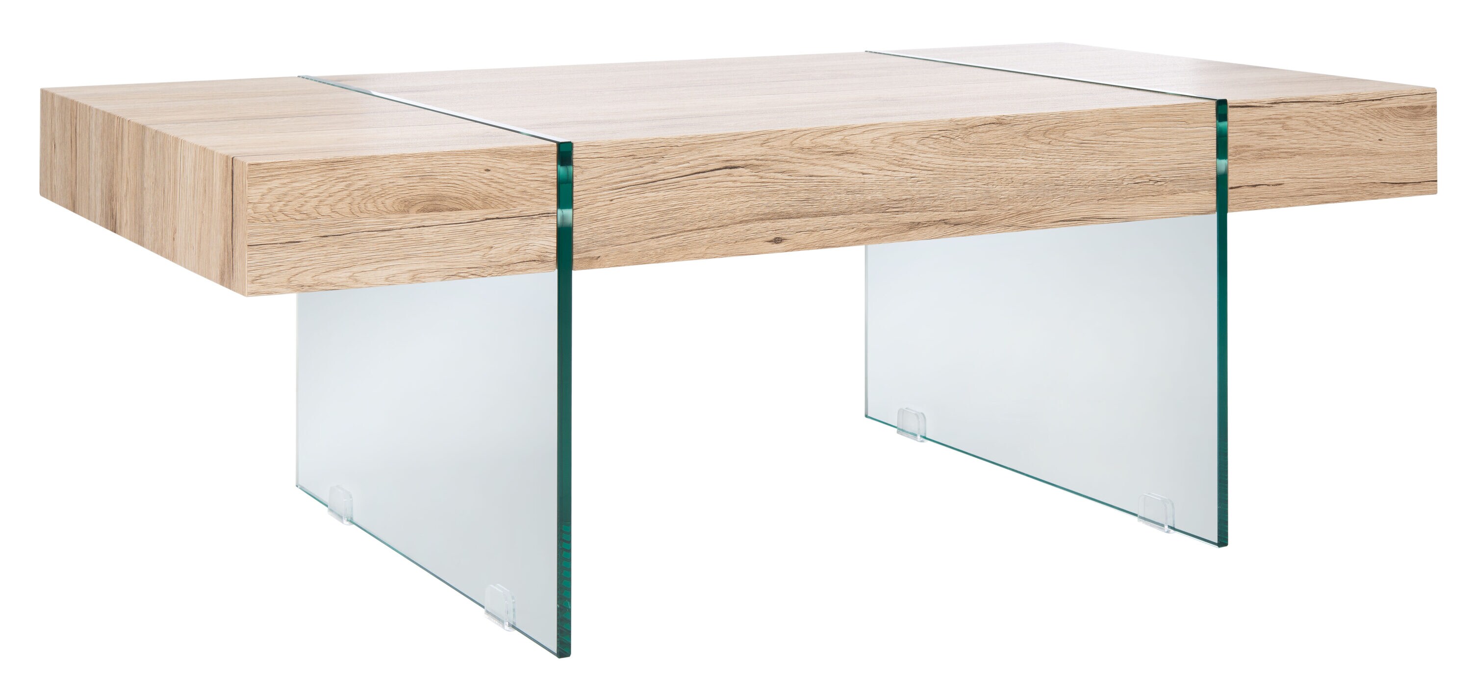 Ethereal Style Natural Finish Rectangular Coffee Table with Glass Legs
