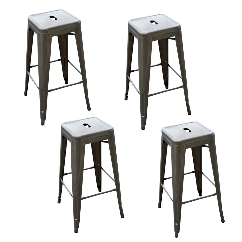 AmeriHome BSMETALSET Loft Series Set of 4 Gray 30-in H Bar height Stackable Metal Backless Bar Stool