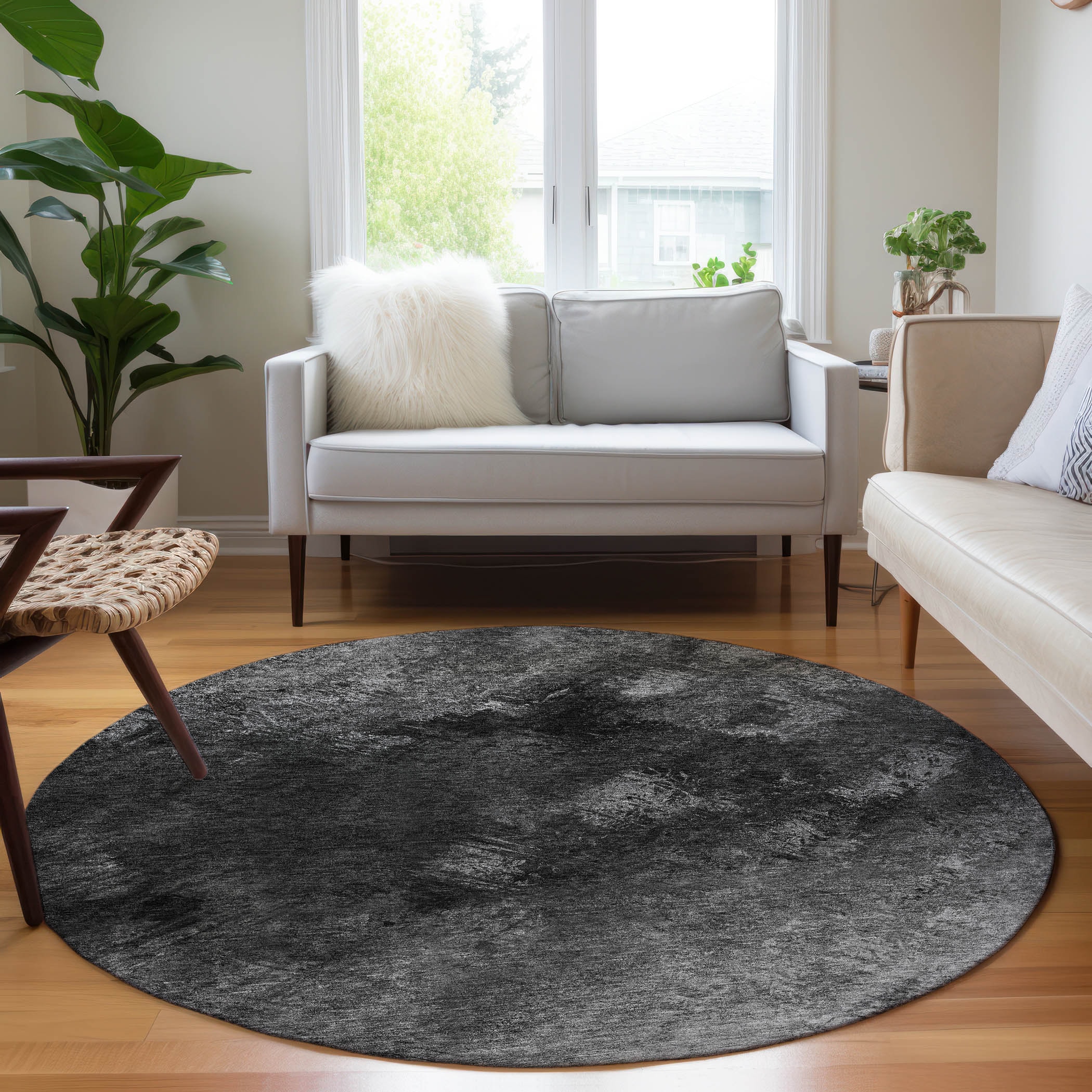 Addison Rugs ACN590GY8RO Chantille ACN590GY 8 x 8 (ft) Polyester Gray Round Indoor/Outdoor Abstract Machine washable Area rug