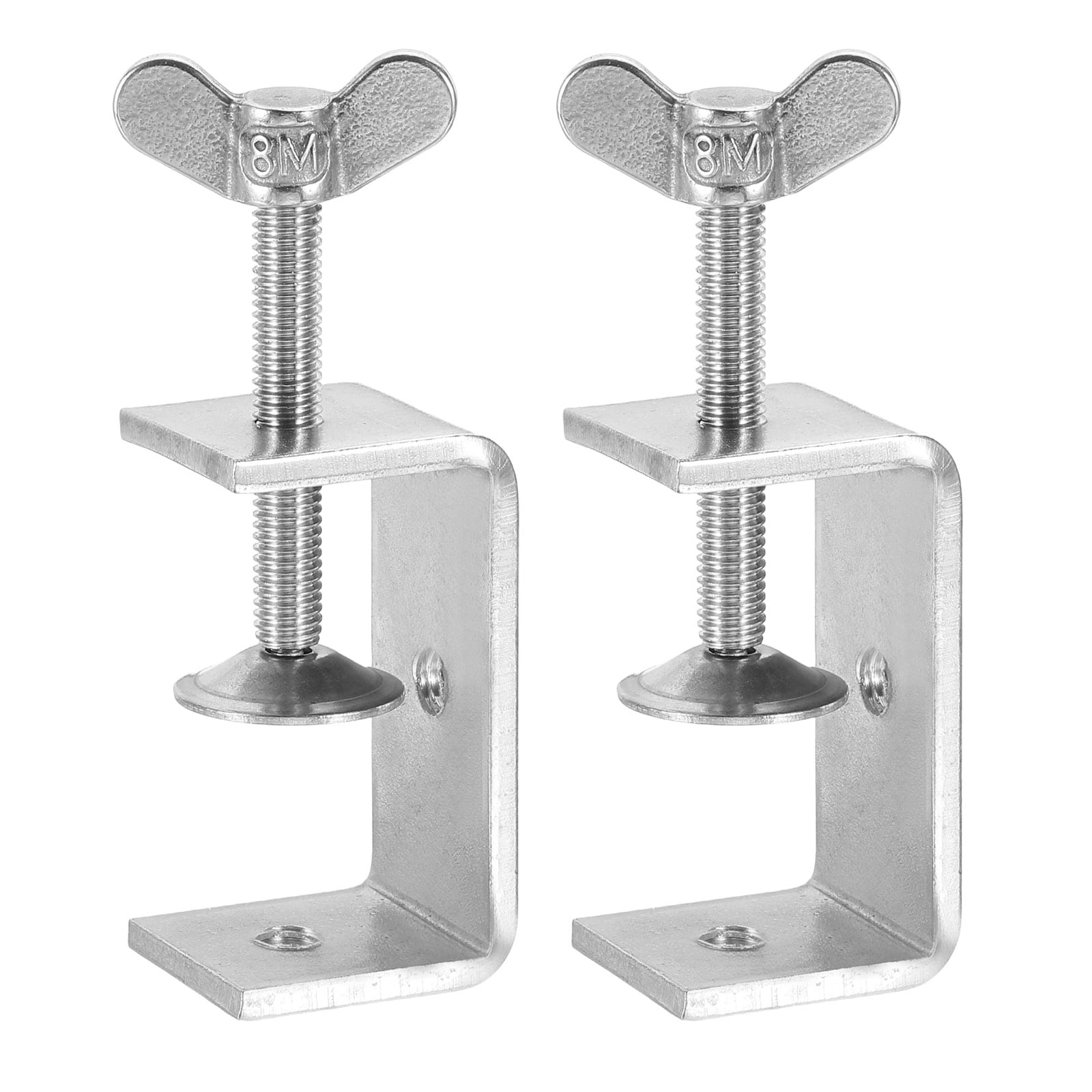 Harfington 2pcs 304 Stainless Steel C Clamps 55mm Square Mini Tiger Clamp Adjustable Heavy Duty Metal U Clip with Press Screw for Woodworking Welding Mounting Silver