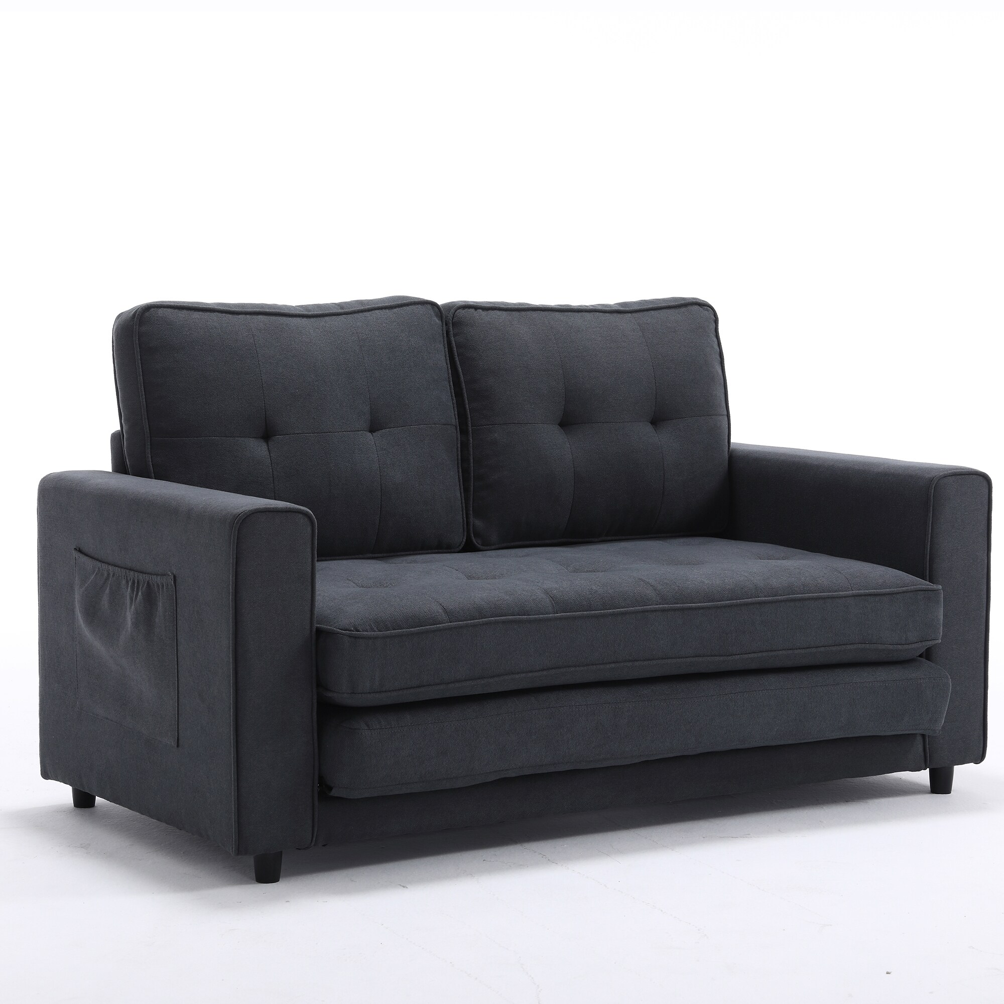 Sumyeg Foldable Tufted Loveseat 55-in Modern Dark Gray Polyester/Blend ...