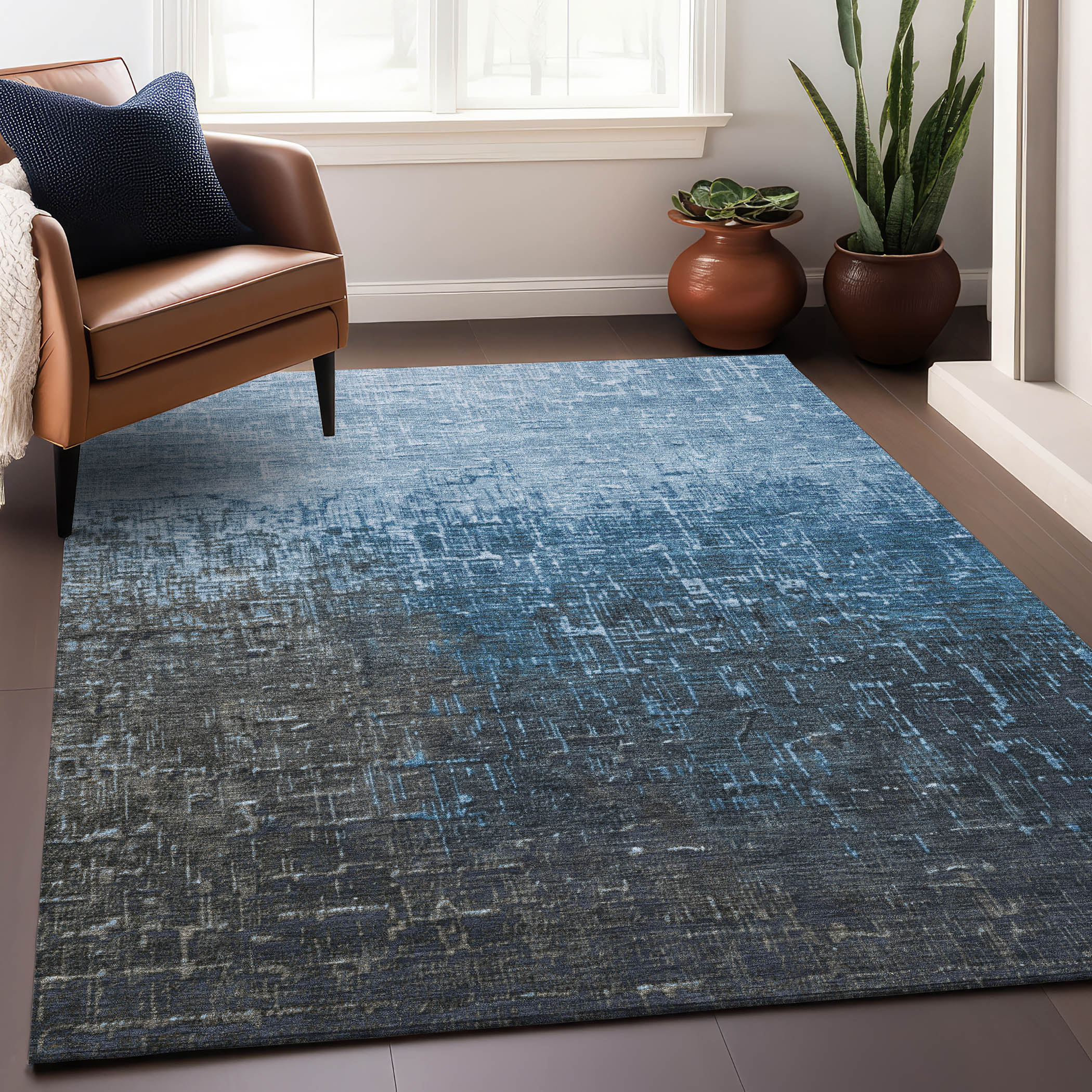 Addison Rugs ACN1066BU5X8 Chantille ACN1066BU 5 x 7 (ft) Polyester Blue Rectangular Indoor/Outdoor Geometric Machine washable Area rug