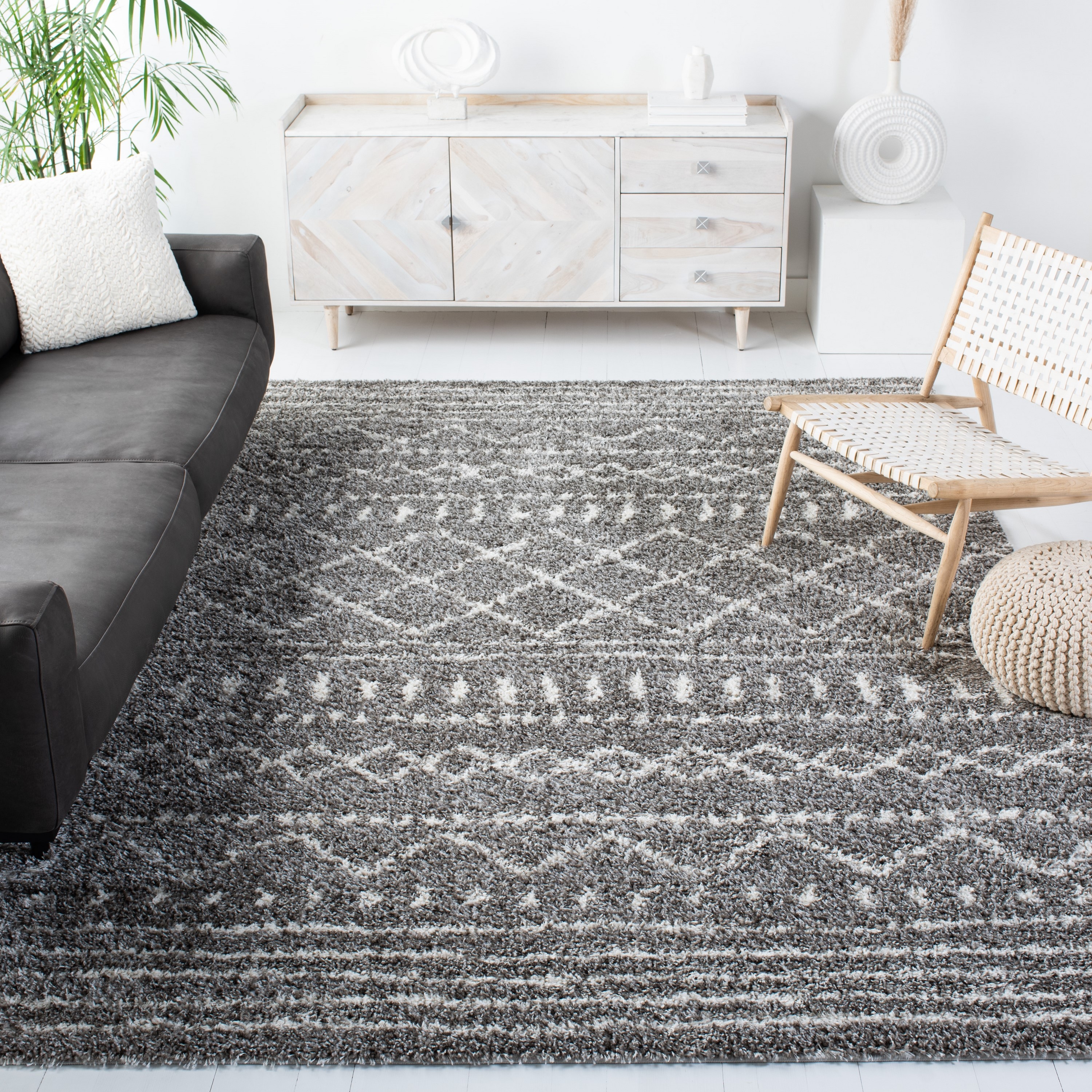 Safavieh ASG741B-3SQ Arizona Lotta Shag 3 x 3 (ft) Loomed Polypropylene Brown/Ivory Square Indoor Abstract Moroccan Throw rug