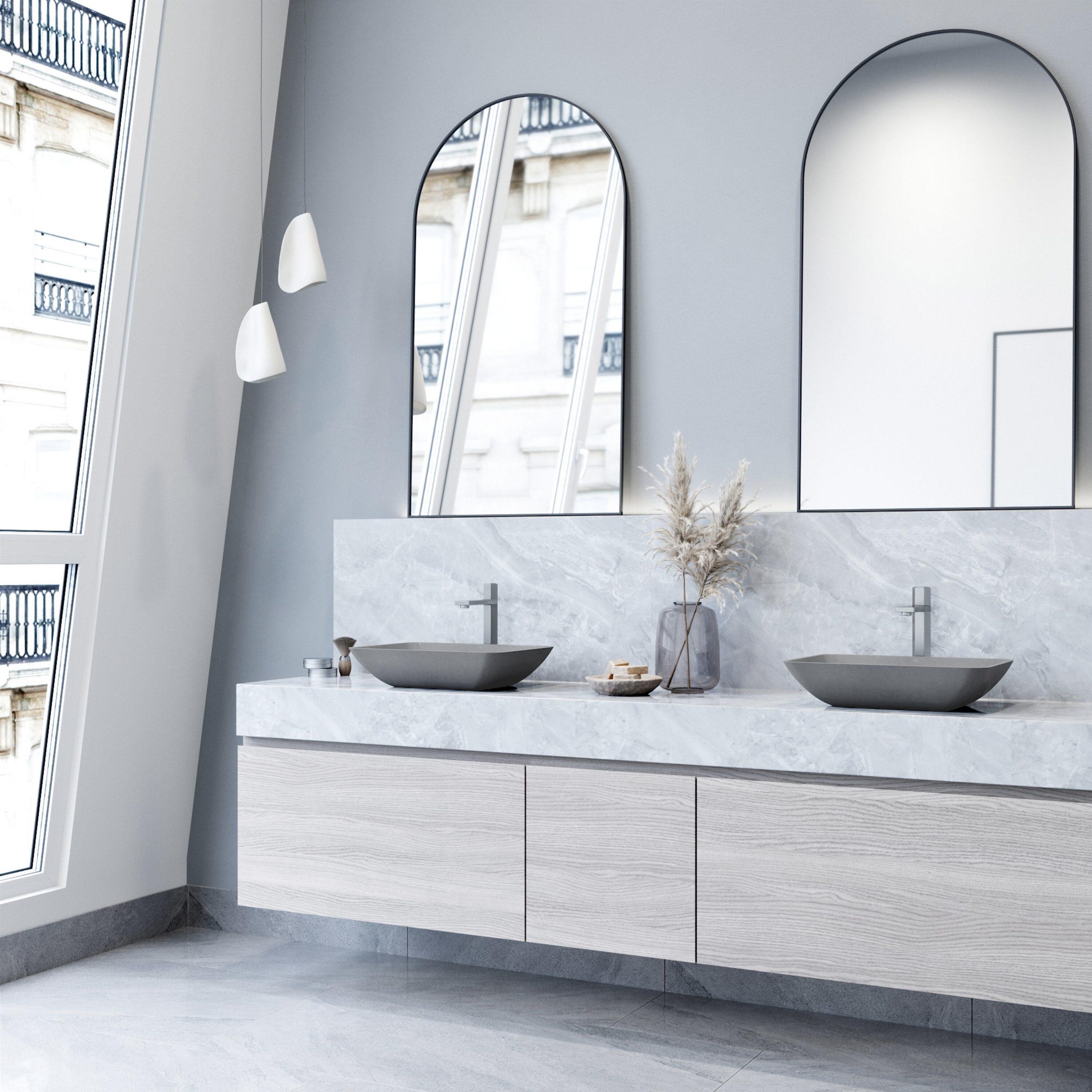 Gray Concrete Rectangular Vessel Bathroom Sink