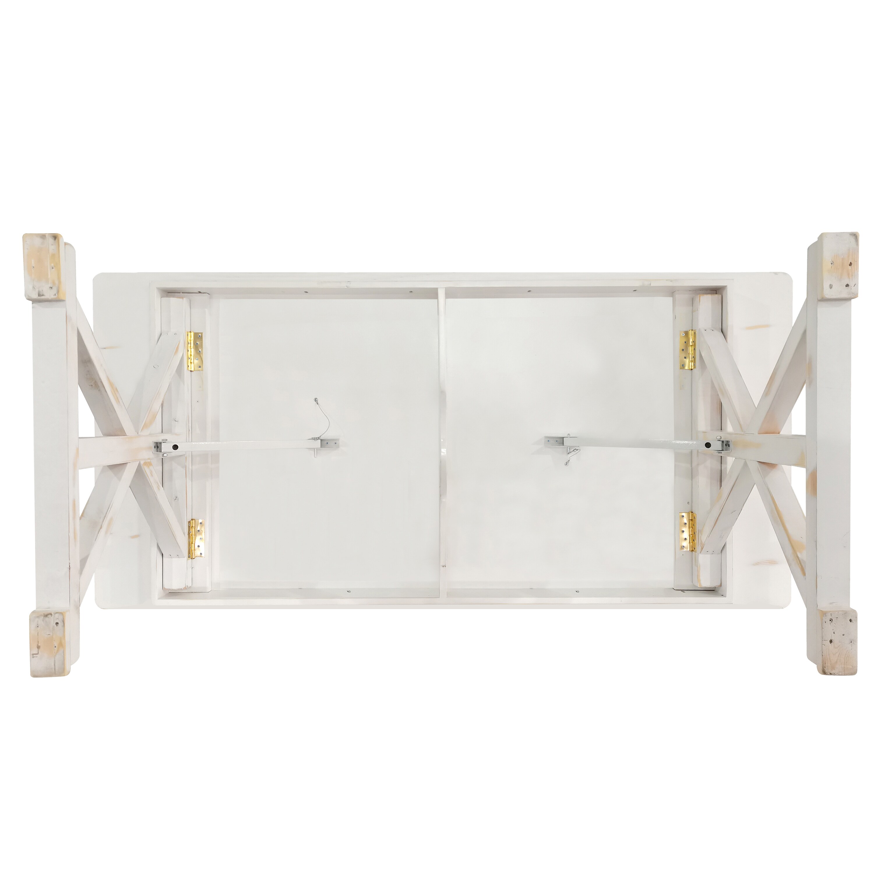 Antique Rustic White Solid Pine Foldable Dining Table with X-Legs