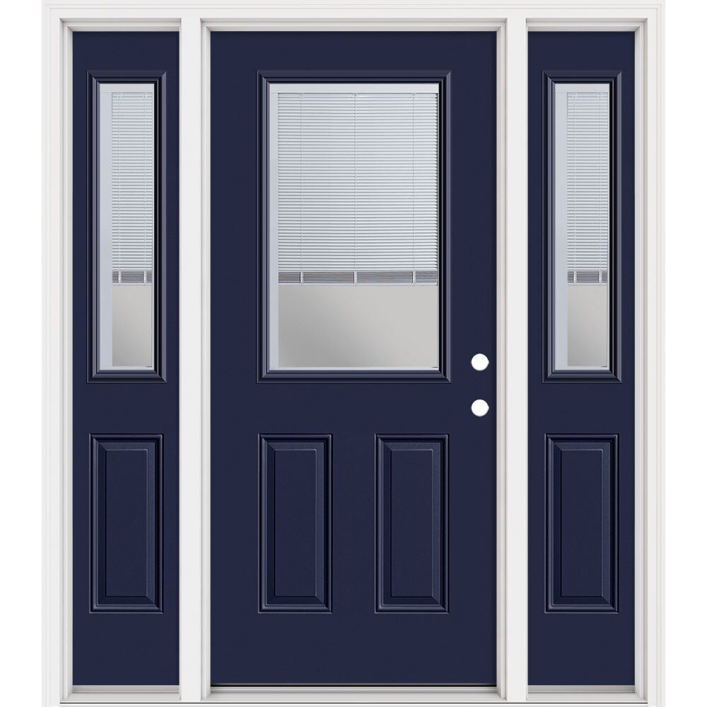 Masonite 321499 Steel Doors Series 64-in x 80-in x 4-9/16-in Steel Half lite Left-hand inswing Eclipse Painted Prehung Front Door with Sidelights with Brickmould Insulating core