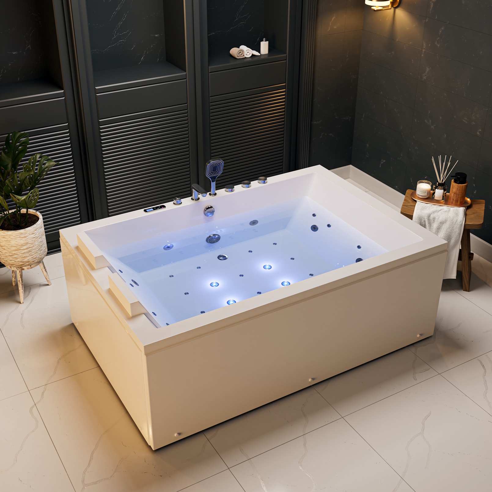 Empava EL-71PRO04 2025 New Model 47-in x 71-in White Acrylic Rectangular Alcove Whirlpool and Air Bath Combination Tub with Faucet Hand Shower with Drain ( Center Drain )