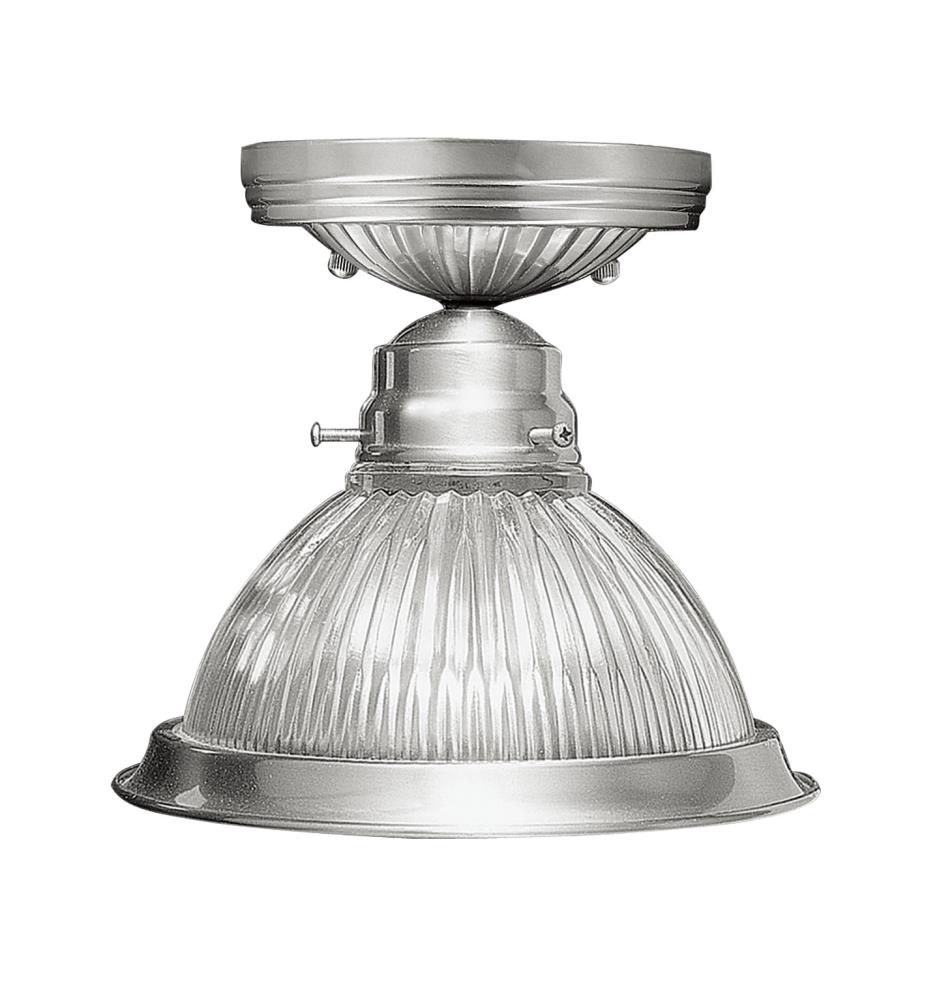 Elegant Brushed Nickel Flush Mount with Clear Ribbed Glass Bowl