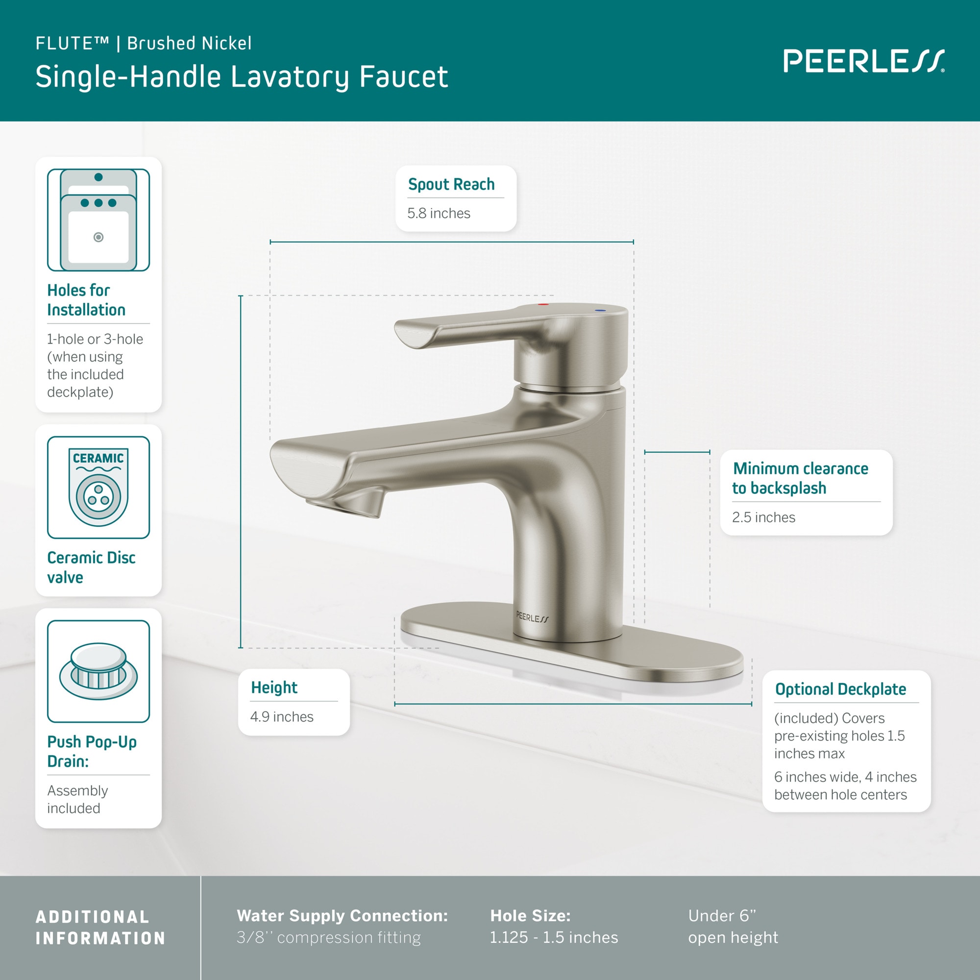 Flute Modern Brushed Nickel Single-Handle Bathroom Faucet