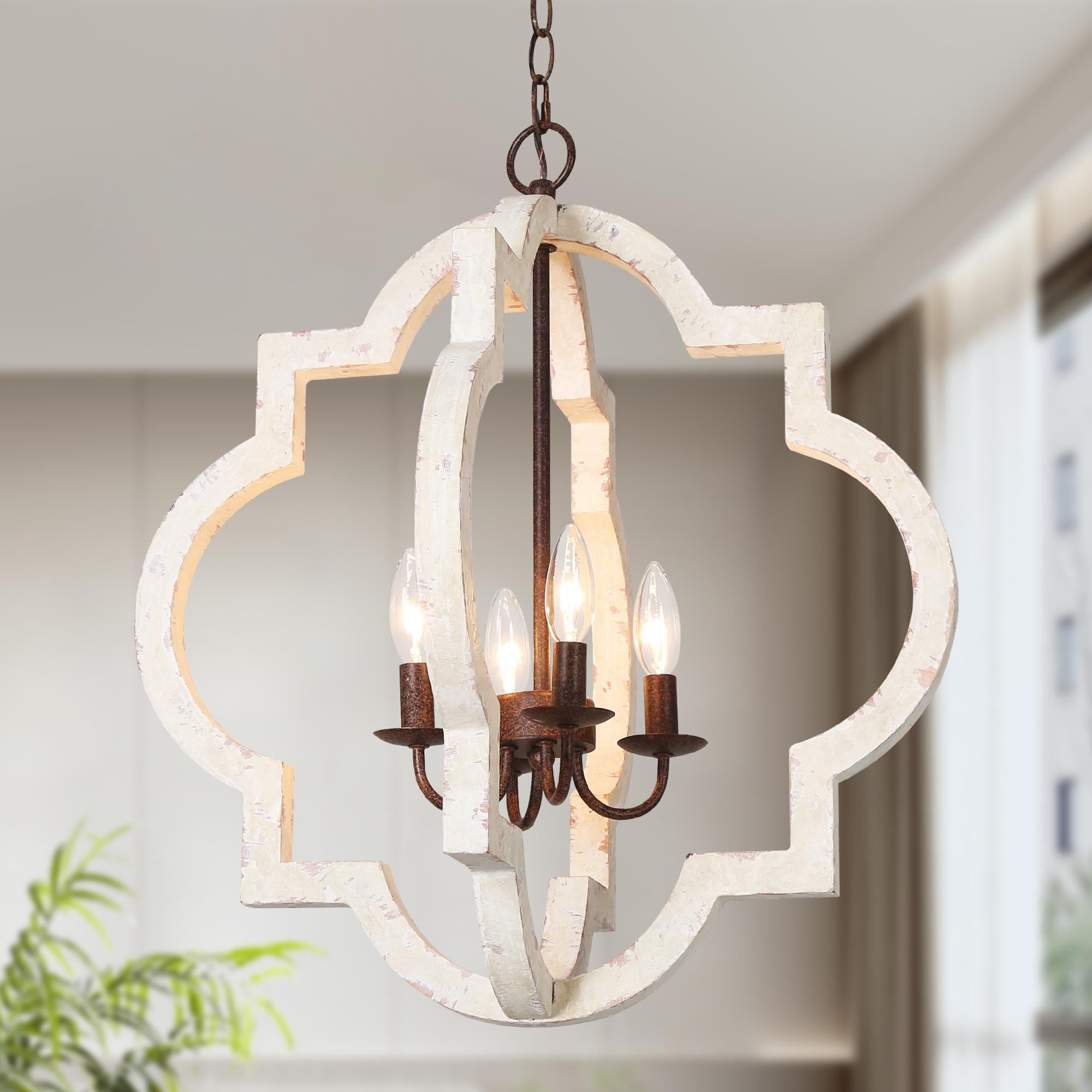 LNC Timeless 4-Light Distressed White Wood and Bronze Wood Vintage