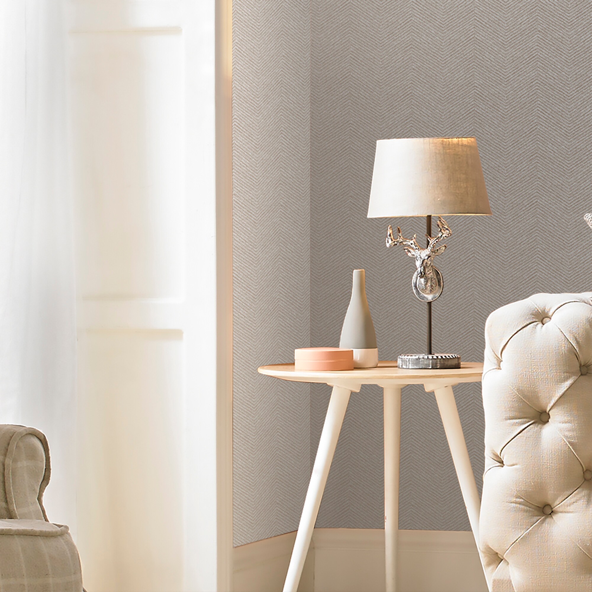 Natural Cream Chevron Textured Non-Woven Wallpaper Roll