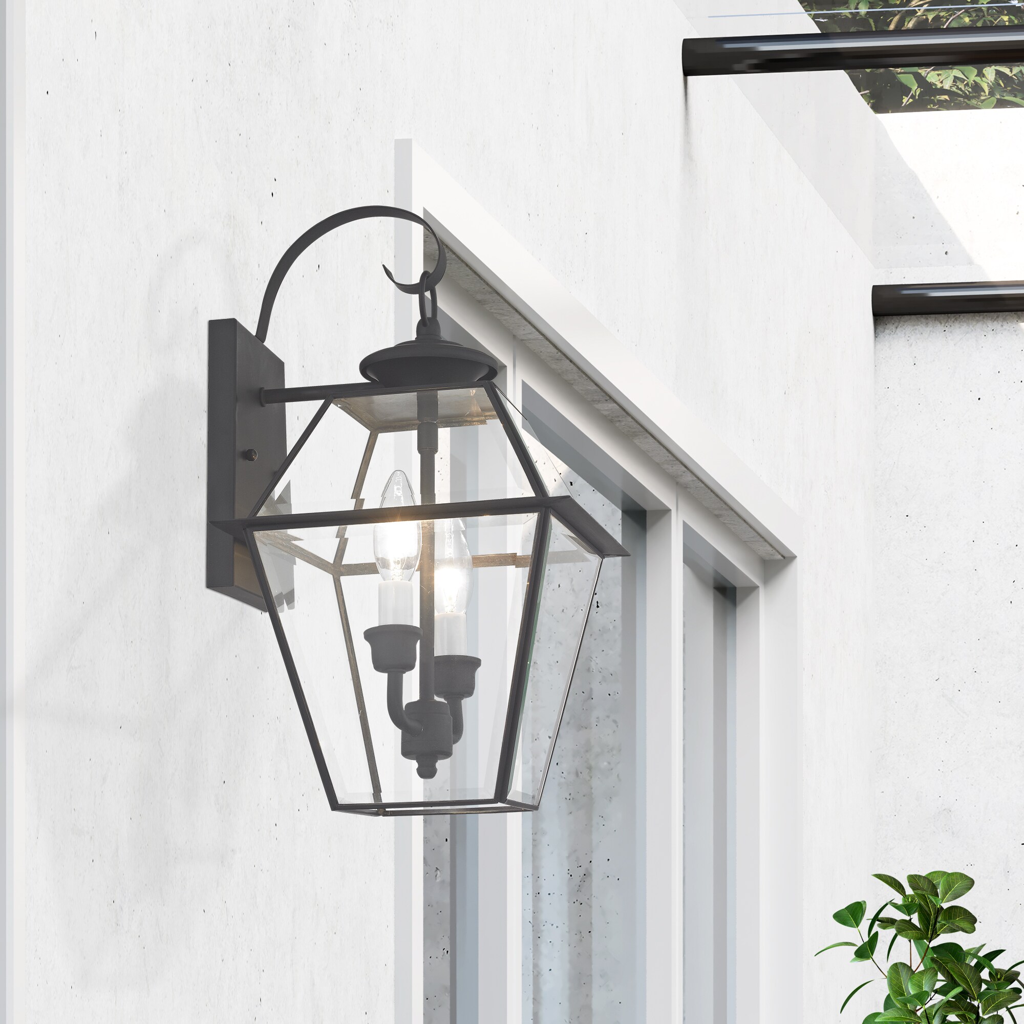 Charleston Elegance Black Brass Outdoor Lantern with Clear Beveled Glass
