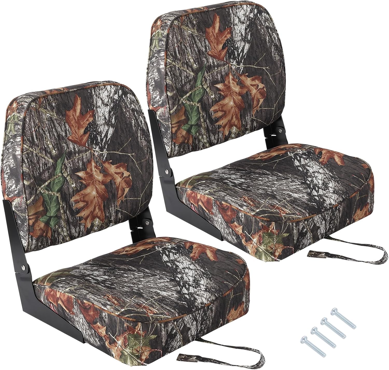 Garvee 2 Pack Boat Seats Low Back Folding Boat Seats - Fishing Boat Chairs with Thick Sponge Padding Hinge and Fold-Down Design for Speedboat Canoe Sightseeing Boats - Camo