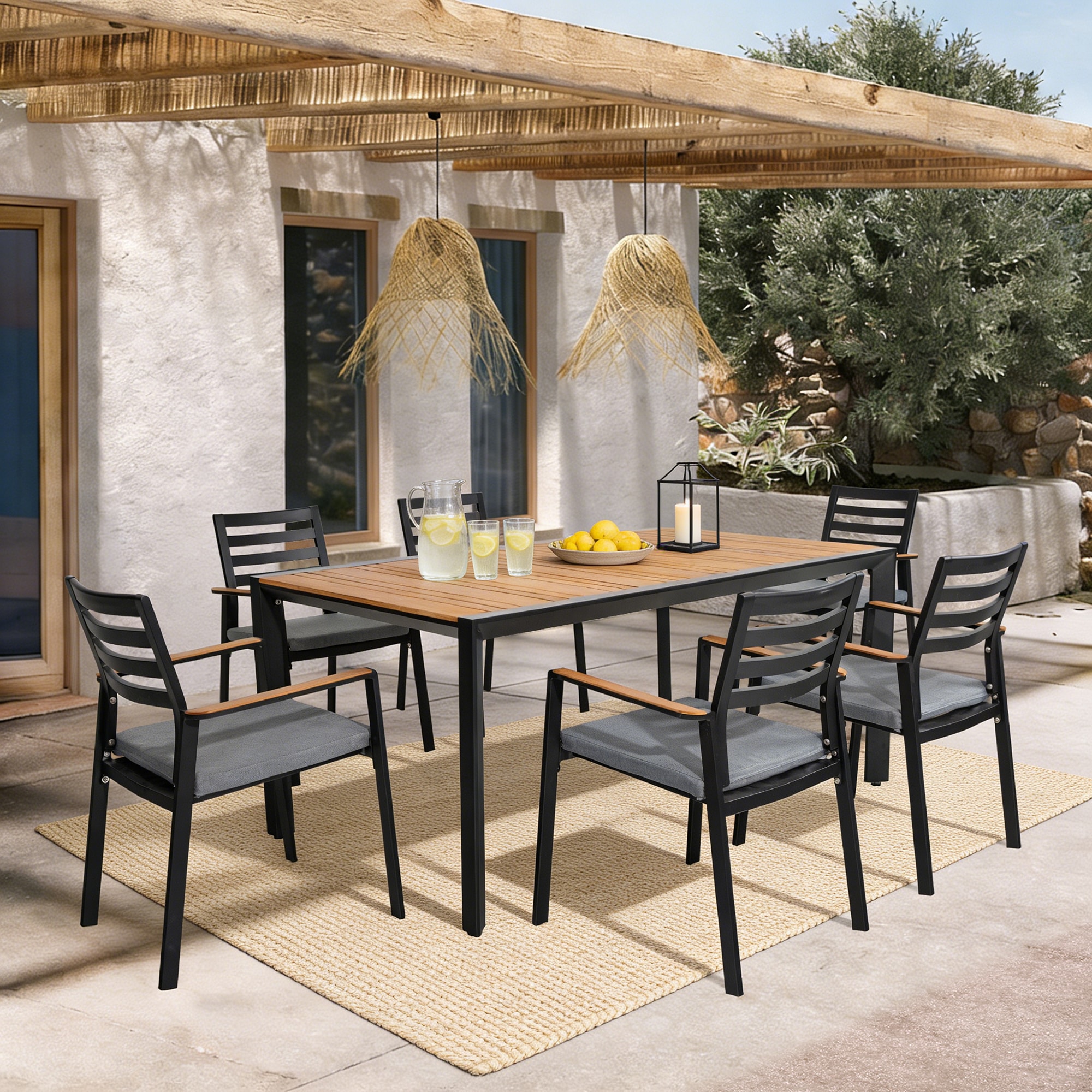 PEAK HOME FURNISHINGS Patio Aluminum Table Rectangle Outdoor Dining ...