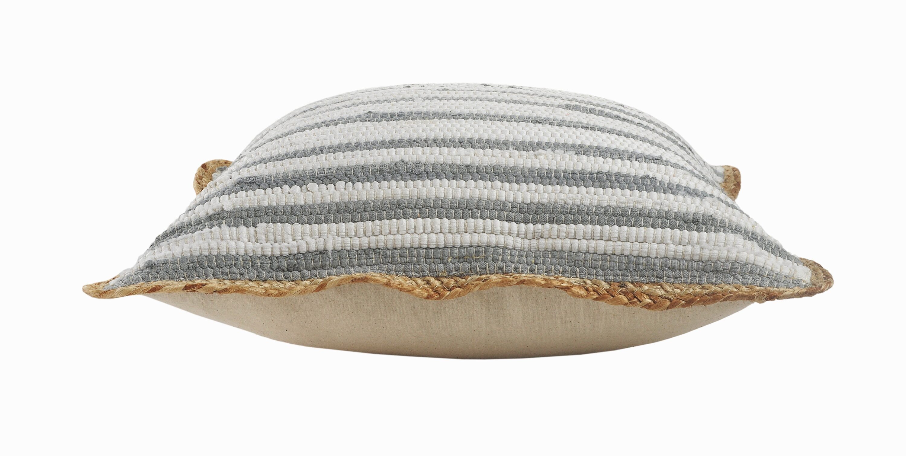 Gray and White Striped Cotton Throw Pillows with Braided Border, Set of 2