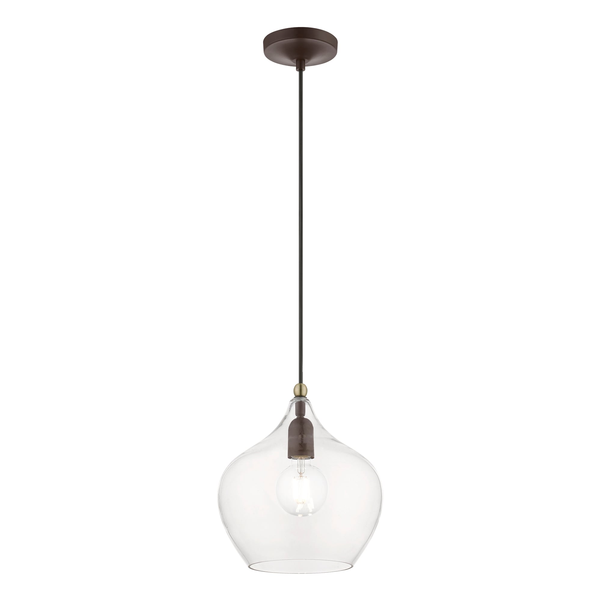 Aldrich Clear Glass Pendant Light with Bronze and Brass Accents