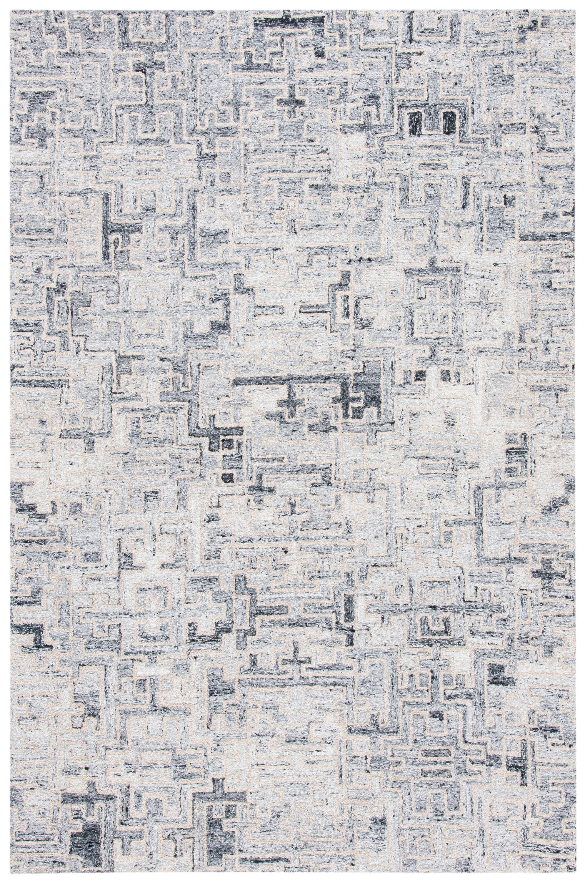 Safavieh ABT142Z-5 Abstract Tamir 5 x 8 (ft) Tufted Polyester Ivory/Black Rectangular Indoor Abstract Farmhouse/Cottage Area rug