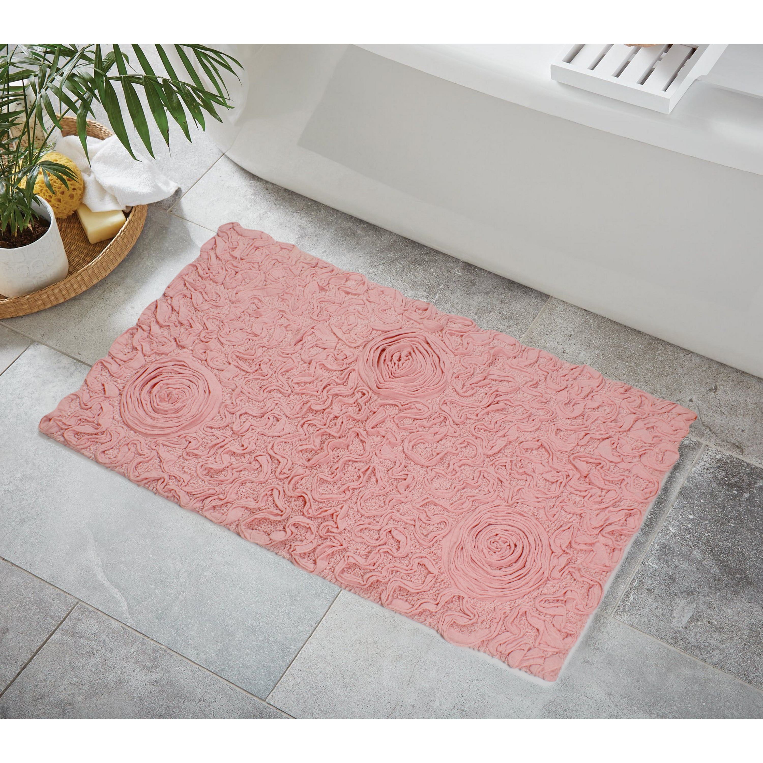 Home Weavers BBE2440PI Bell Flower 24-Inches x 40-Inches Pink Cotton Bath rug