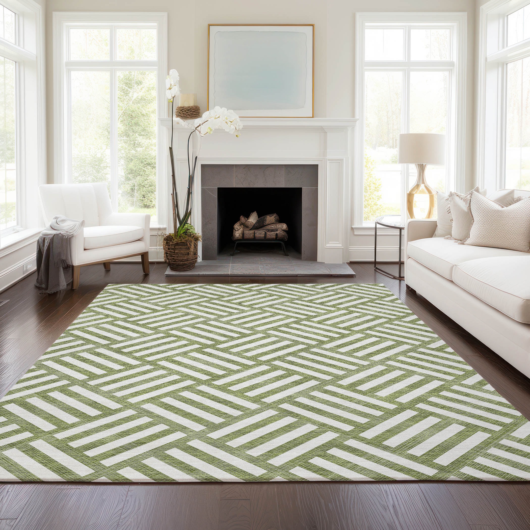 Addison Rugs ACN620OL3X5 Chantille ACN620OL 3 x 5 (ft) Polyester Olive Rectangular Indoor/Outdoor Geometric Machine washable Area rug