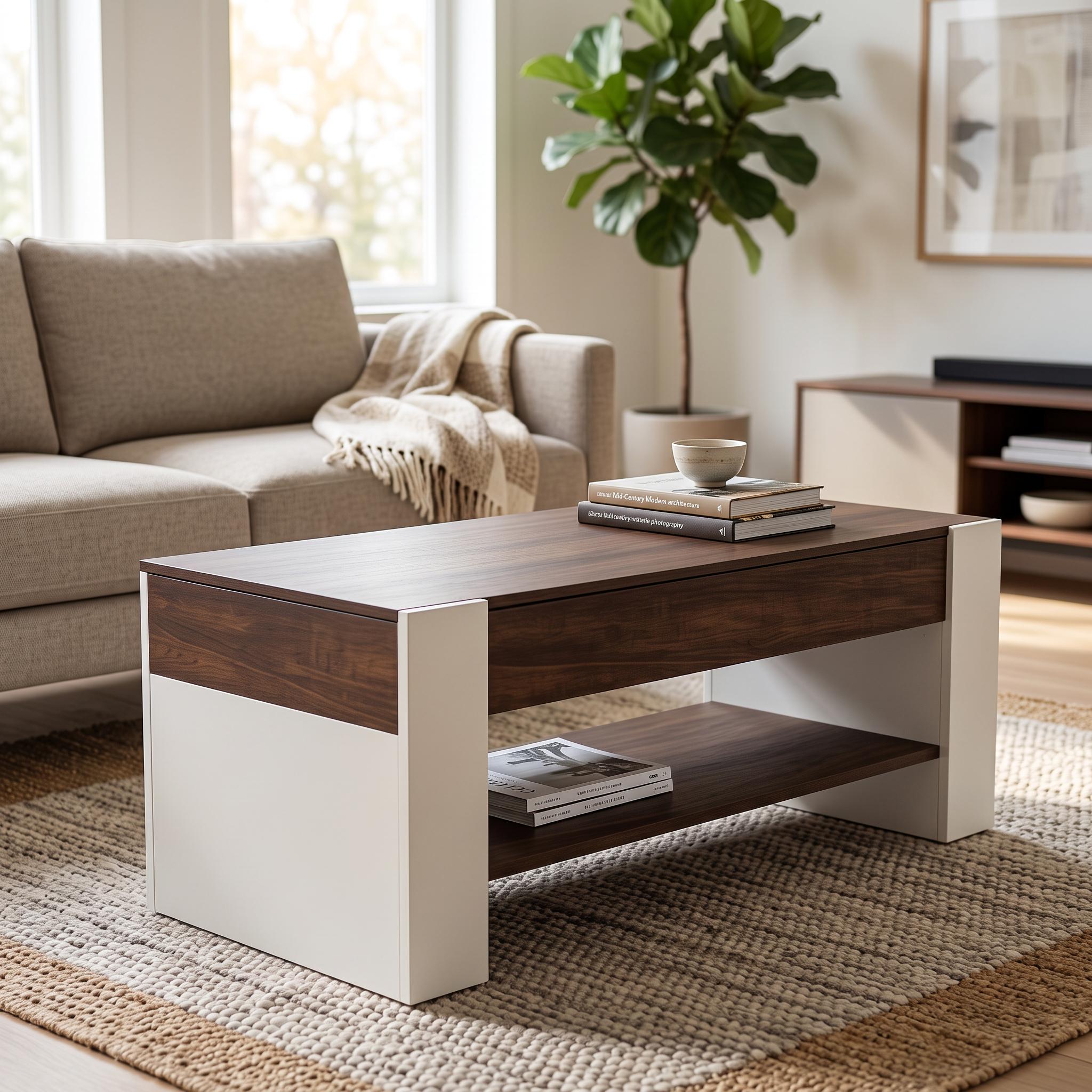 GarveeLife Rustic Farmhouse Coffee Table with Open Storage Shelf Wood ...
