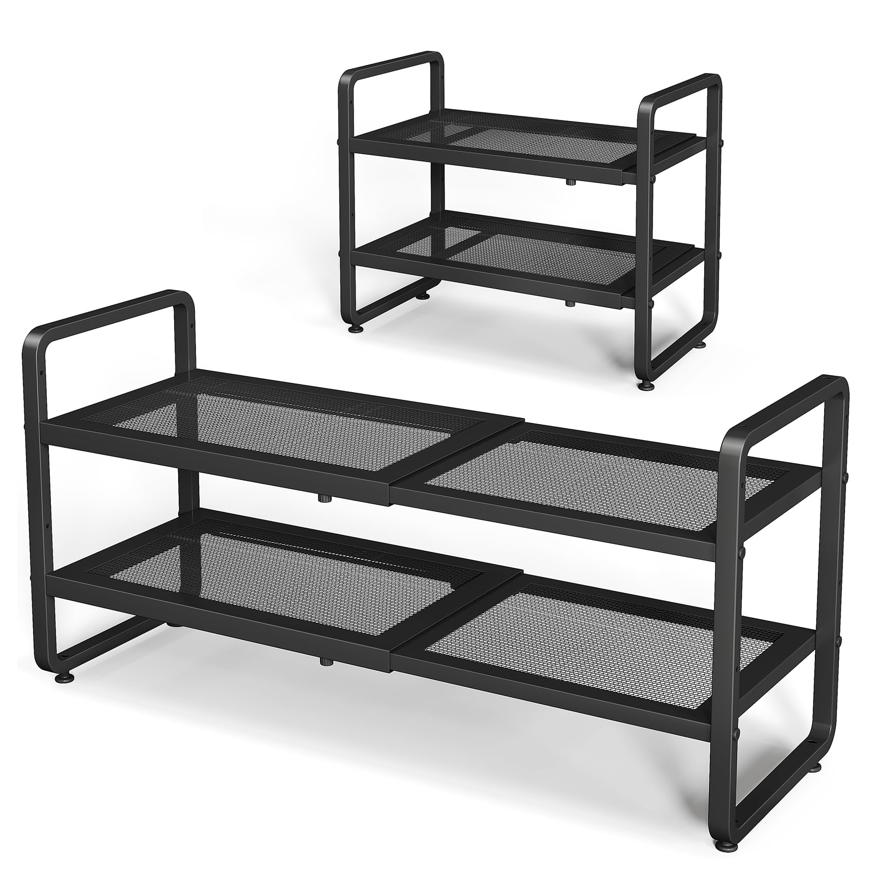 Afoxsos Expandable Shoe Rack 2 Tier Adjustable Metal Shoe Organizer Holds 8 Pairs Extends 18.6 to 30.5 Inches Stackable for Closet Entryway Garage