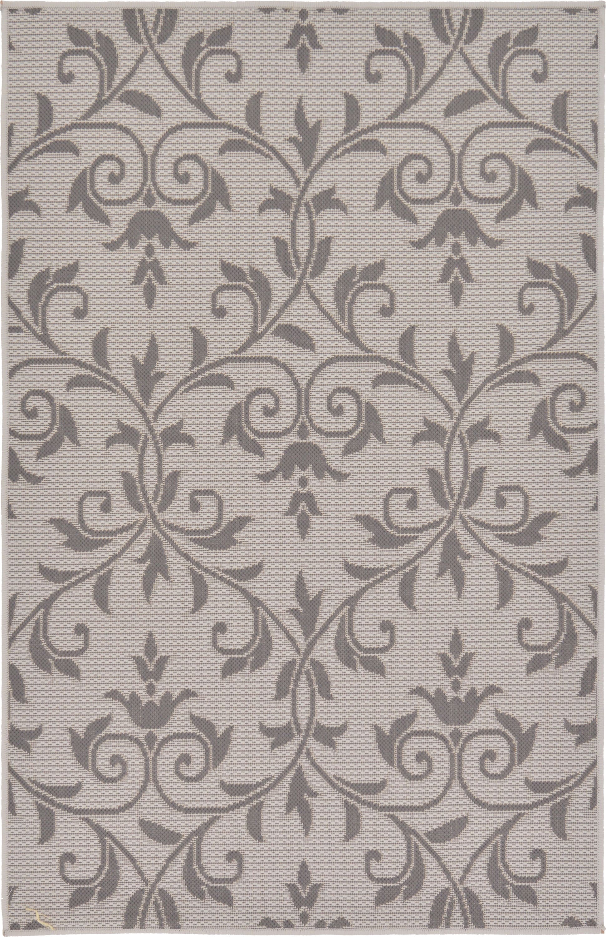 Unique Loom 3126655 Victorian Outdoor 3 x 5 (ft) Loomed Polypropylene Gray/Light Gray Rectangular Indoor/Outdoor Damask French Country Area rug