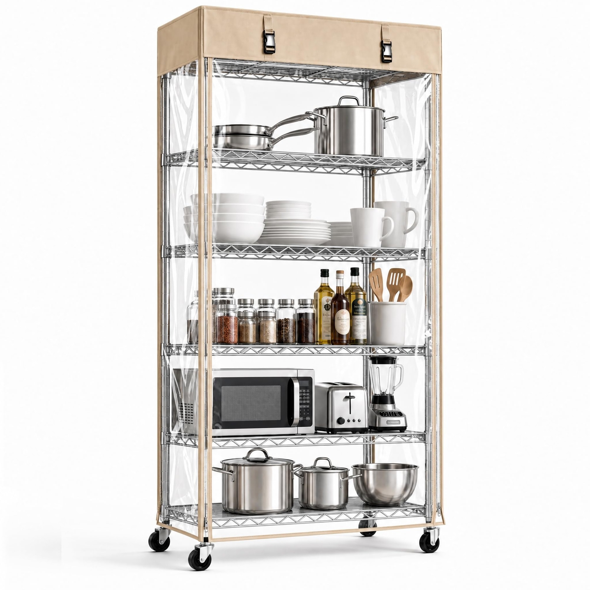 Wire Rack Tool Storage KIWDZFU 6-Tier Wire Shelving with Clear PVC Cover 30 in by 14 in by 72 ...