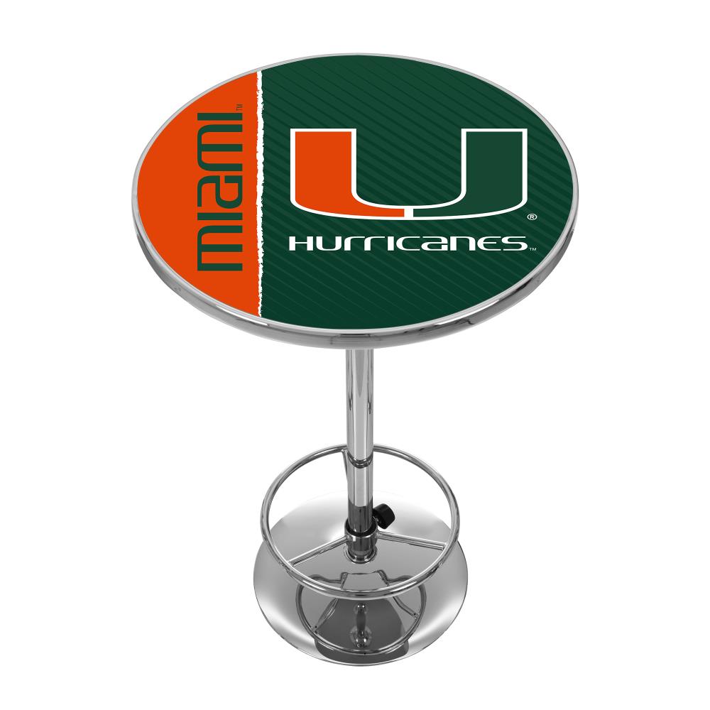 Trademark Gameroom MIA2000-TXT Miami Hurricanes Pub Tables Chrome Round Traditional Bar Table, Composite with Metal Pedestal Base 27.375-in L x 42-in H