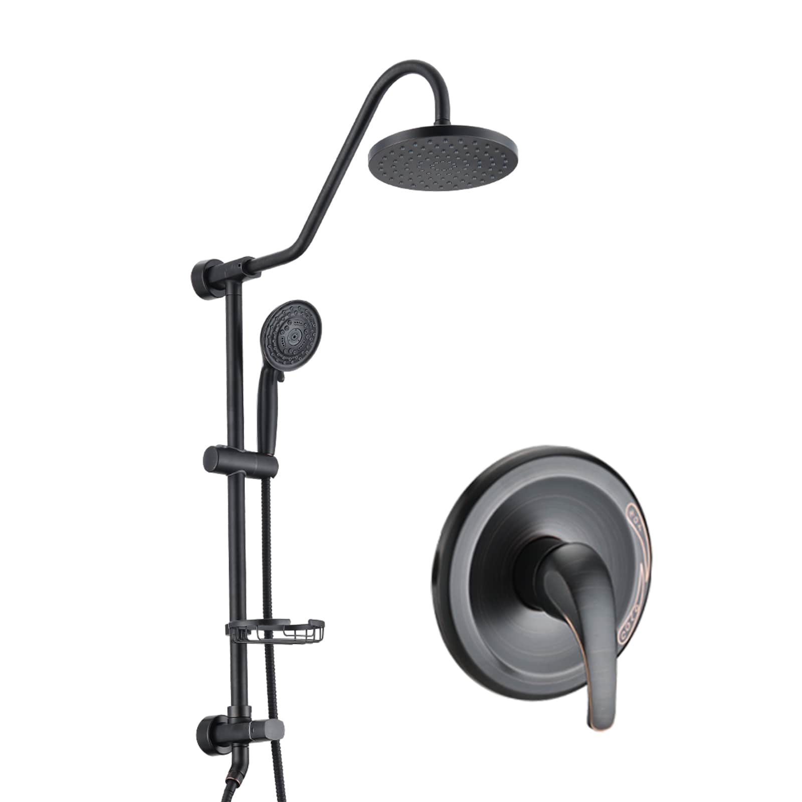 Poinic Vayu Oil-Rubbed Bronze 8-in Dual Head Shower Faucet Bar System with 2-way Diverter ( Ceramic Disc Valve Included )