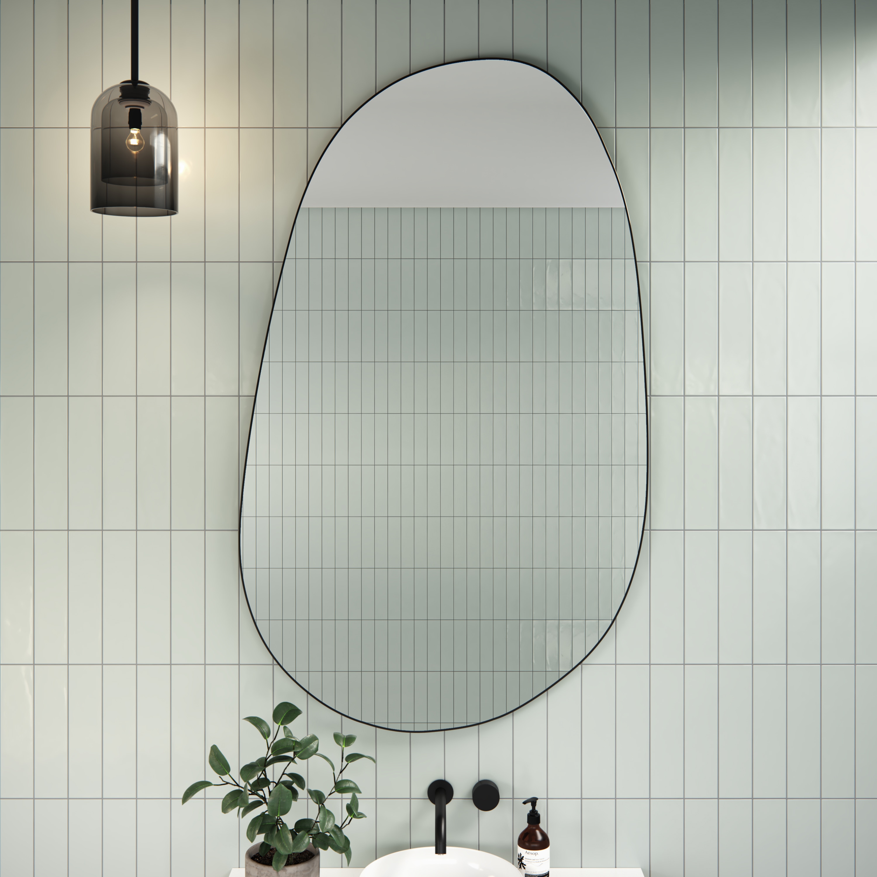 Glass Warehouse SF-PBL-36X59-B Starla 36-Inches W x 59-Inches H Irregular Black Framed Full Length Wall Mirror