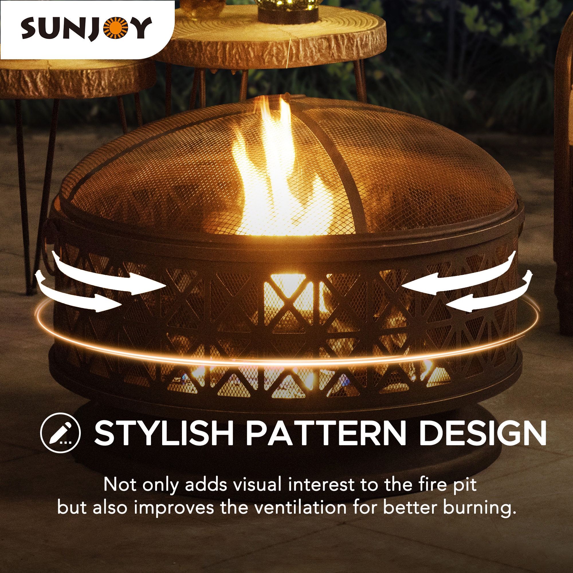 30 Inch Black Steel Outdoor Fire Pit with Spark Screen and Poker
