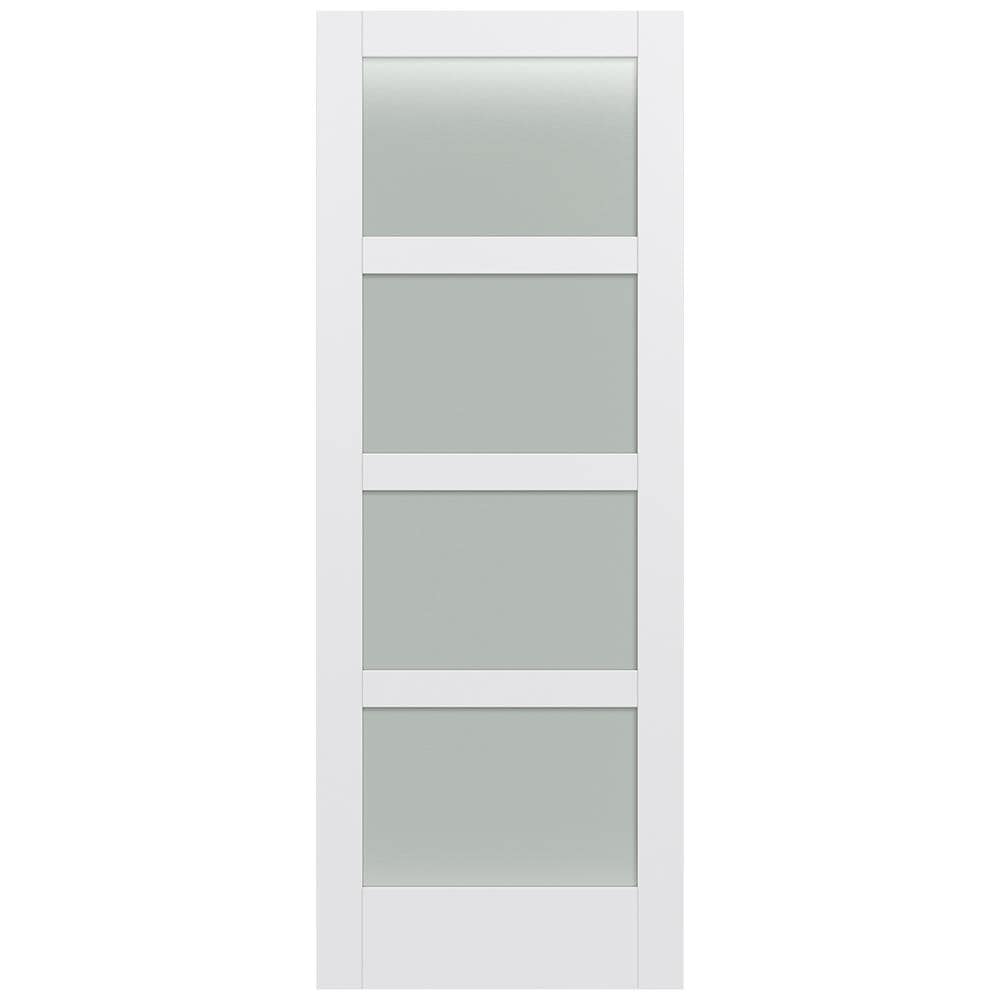 JELD-WEN LOWOLJW221100388 MODA 1044W 36-in x 96-in Primed 4 panel square Frosted glass Smooth Solid core Primed MDF Slab Door