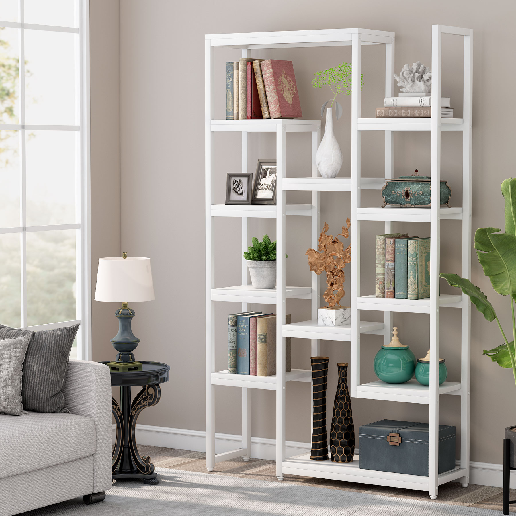 Tribesigns Hoga-k0073 White Metal 10-Shelf Bookcase (39.37-in W x 70.9 ...