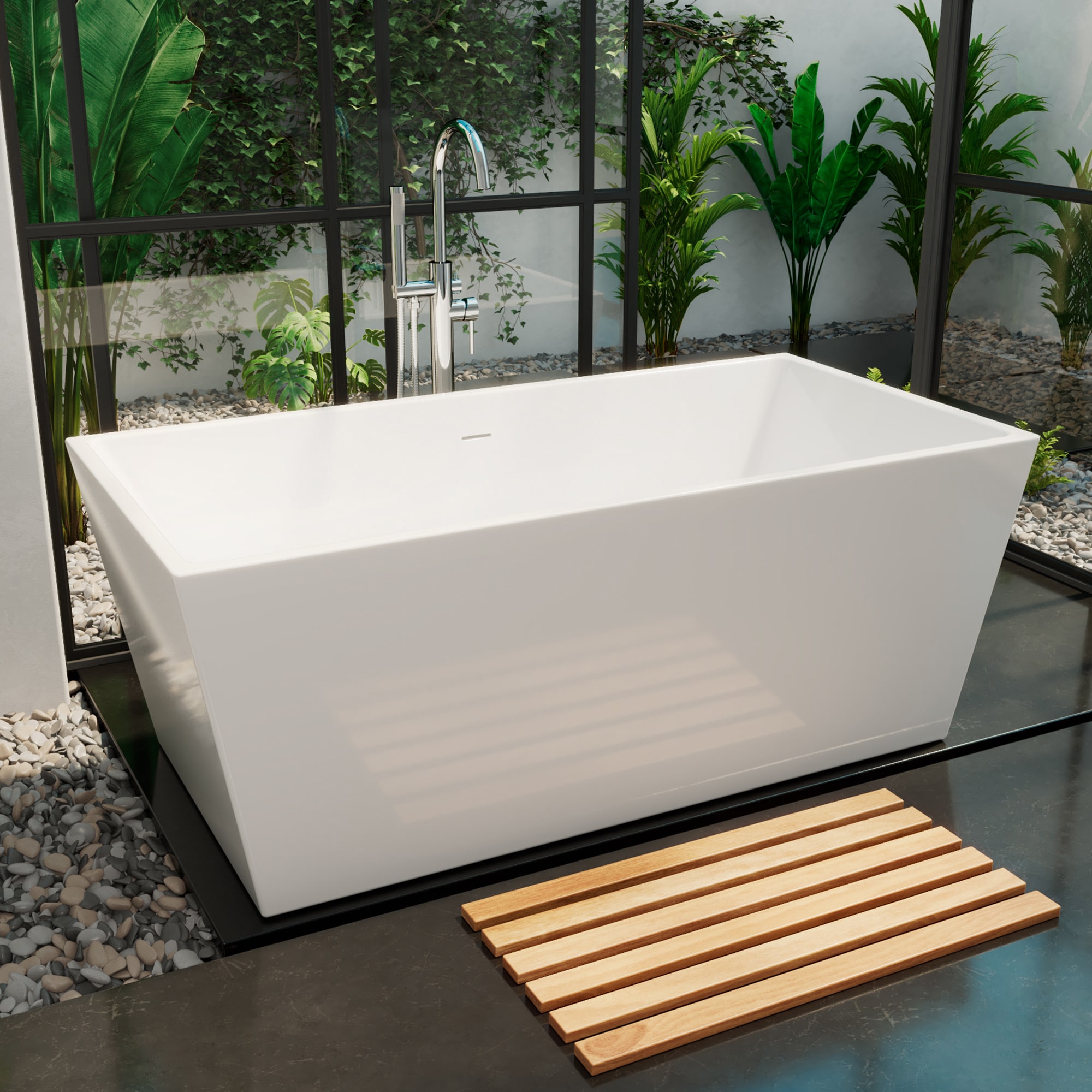 DreamLine BT42X3167C32 Allure 31.5-in x 66.875-in White Acrylic Rectangular Freestanding Soaking bathtub with Drain ( Center Drain )