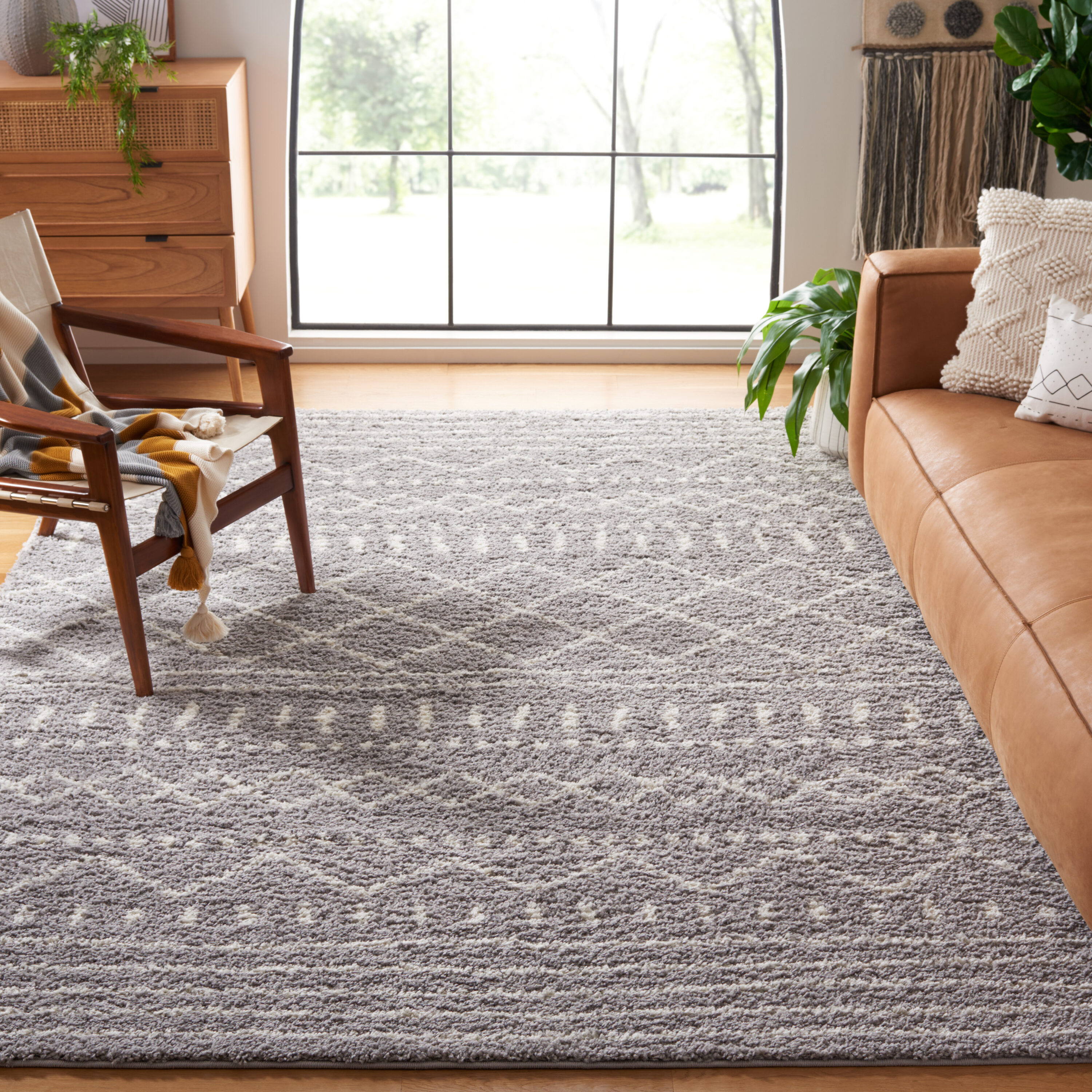 Safavieh ASG741G-8 Arizona Shag 8 x 10 (ft) Loomed Polypropylene Gray/Ivory Rectangular Indoor Geometric Southwestern Area rug