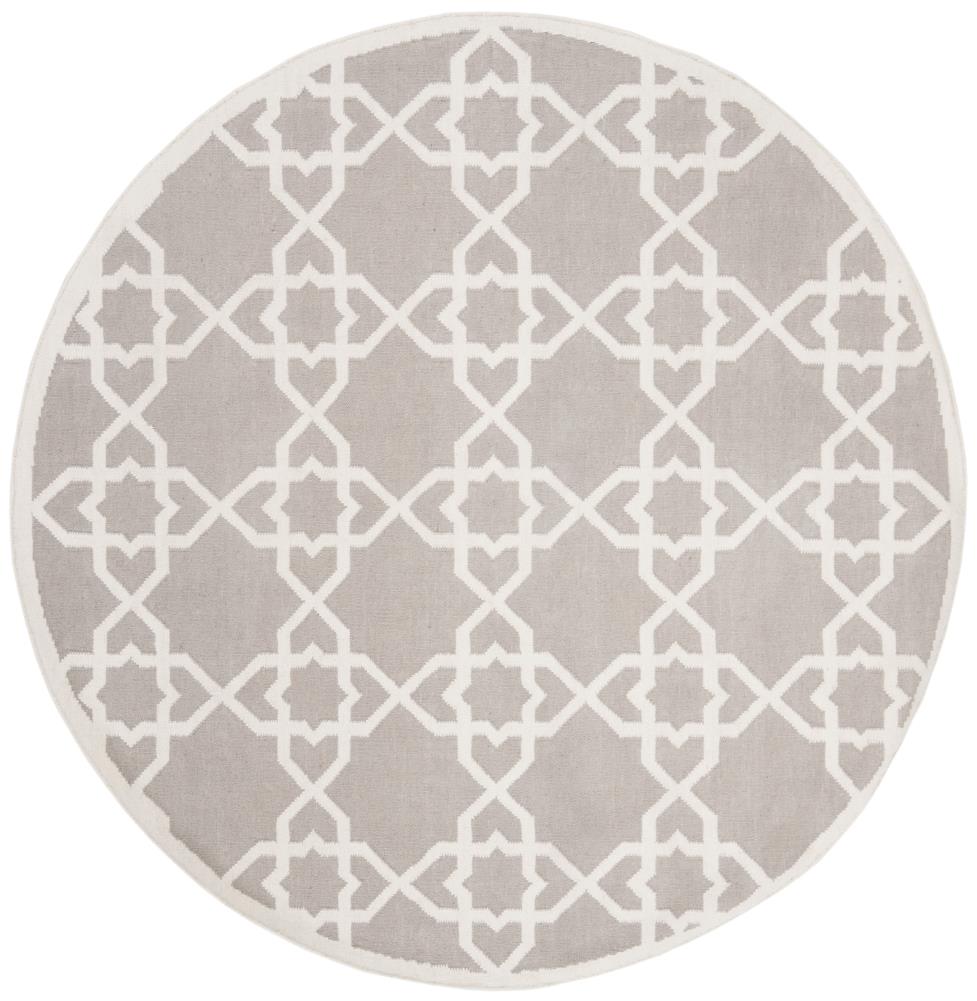 Safavieh DHU548G-6R Dhurries Kenna 6 x 6 (ft) Wool Gray/Ivory Round Indoor Geometric Coastal Area rug