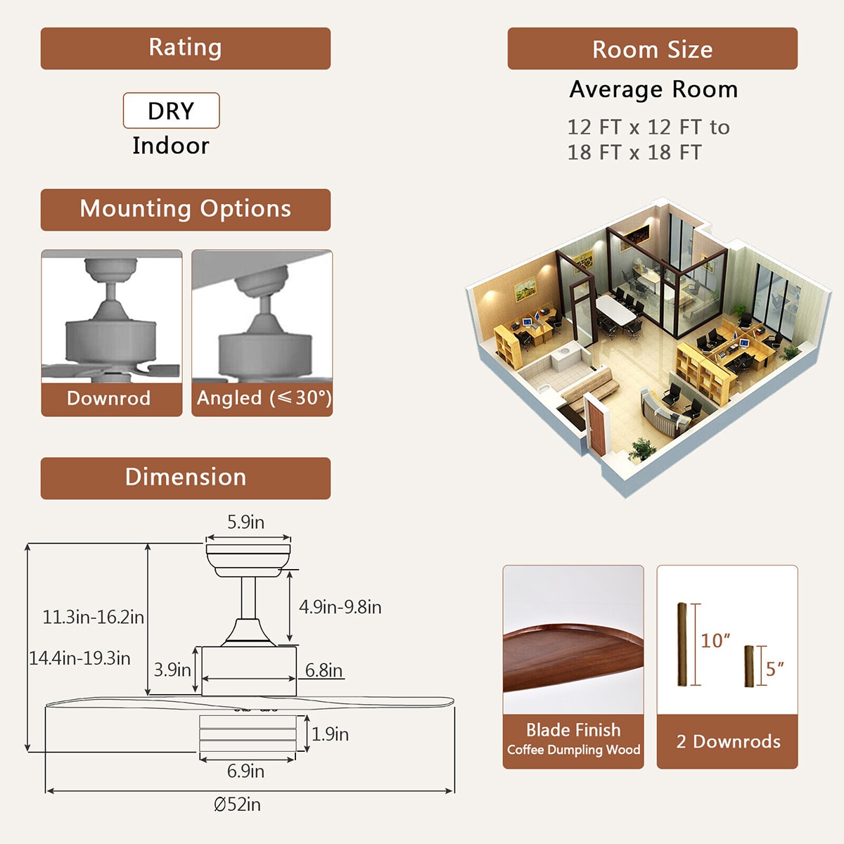 WELLFOR DFJ10118US-CF Ceiling-Fans - View #11
