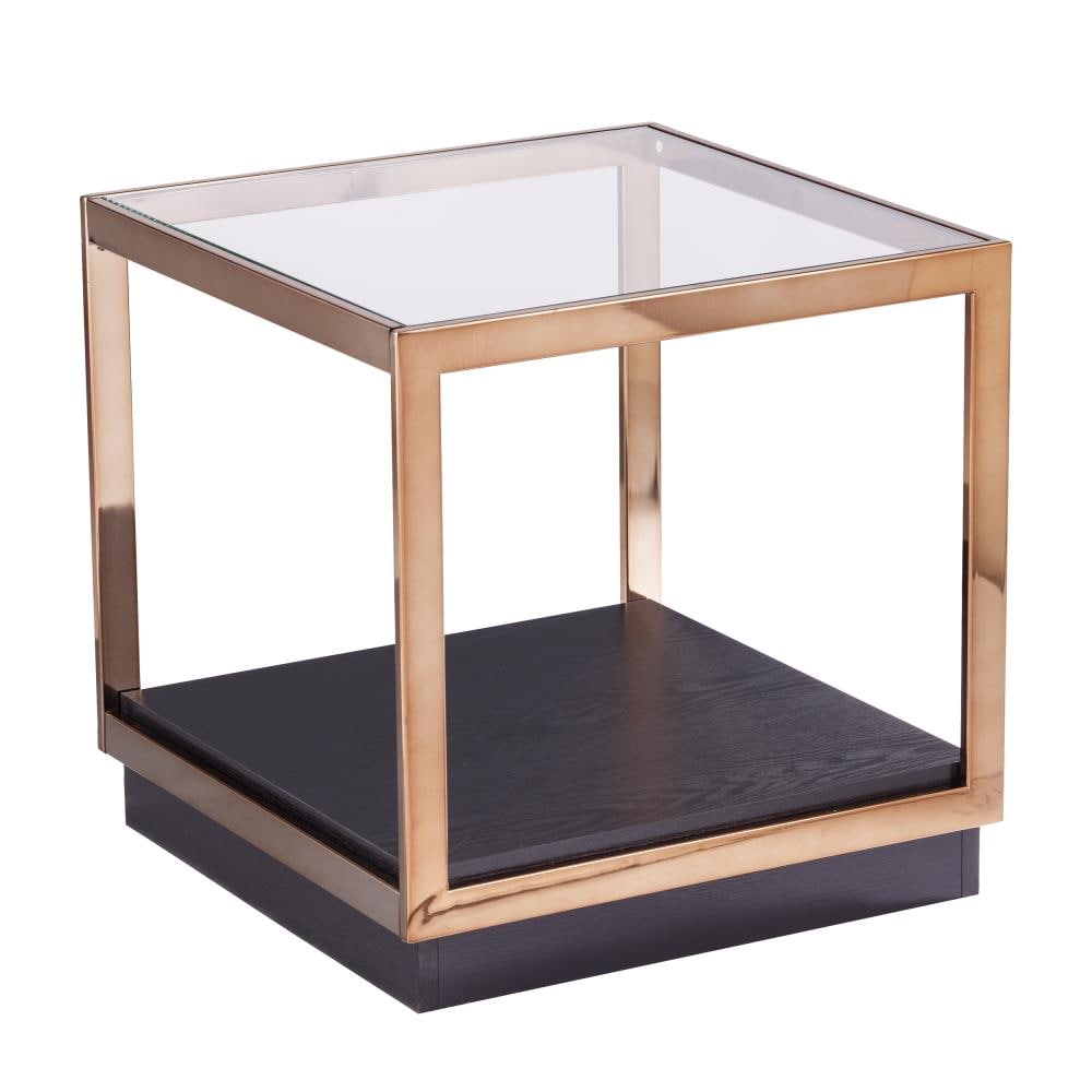 Boston Loft Furnishings ATG2045001CK Humo 22-in W x 22-in H Champagne and black Glass Square Casual End Table with Storage Assembly Required