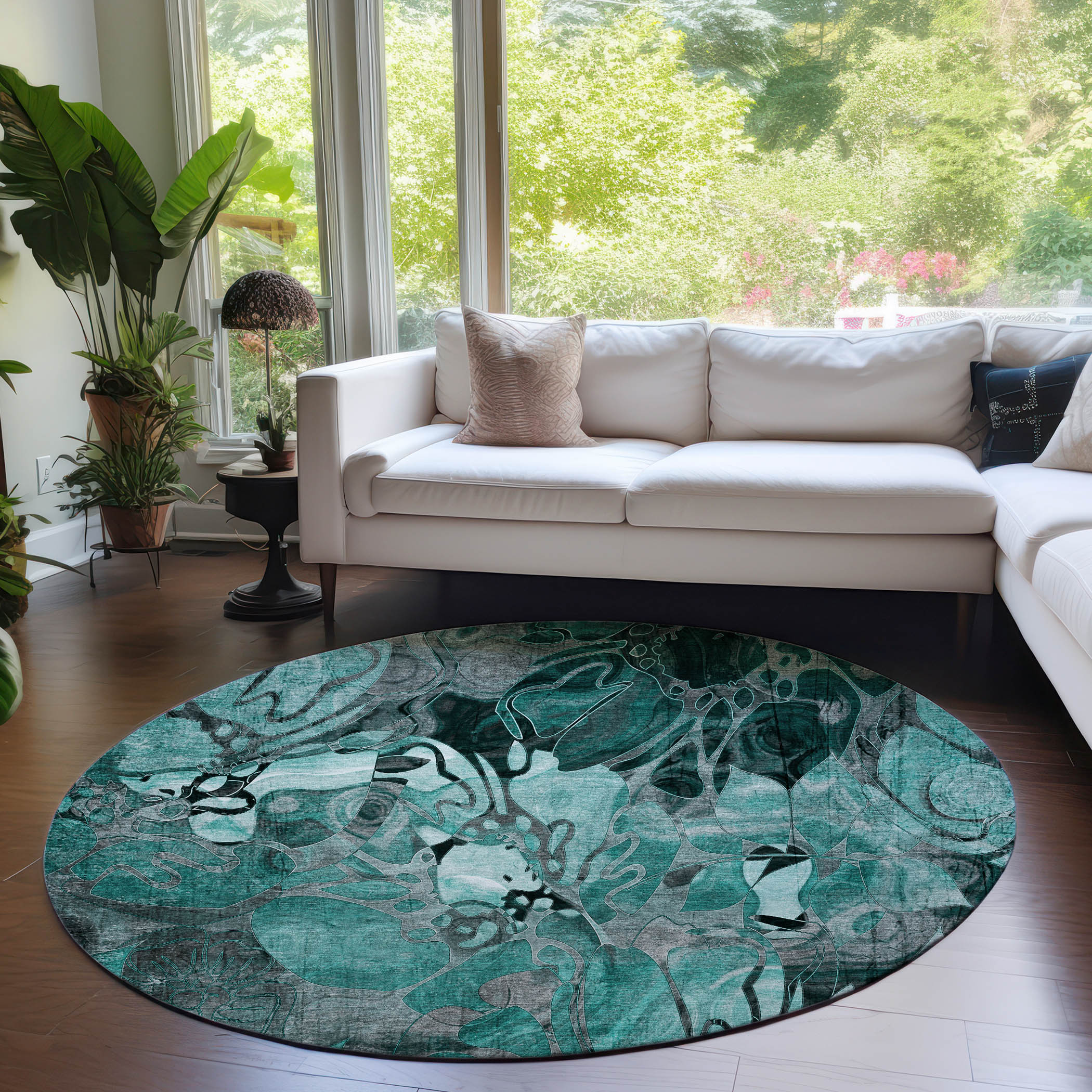 Addison Rugs ACN558TE8RO Chantille ACN558TE 8 x 8 (ft) Polyester Teal Round Indoor/Outdoor Geometric Farmhouse/Cottage Machine washable Area rug